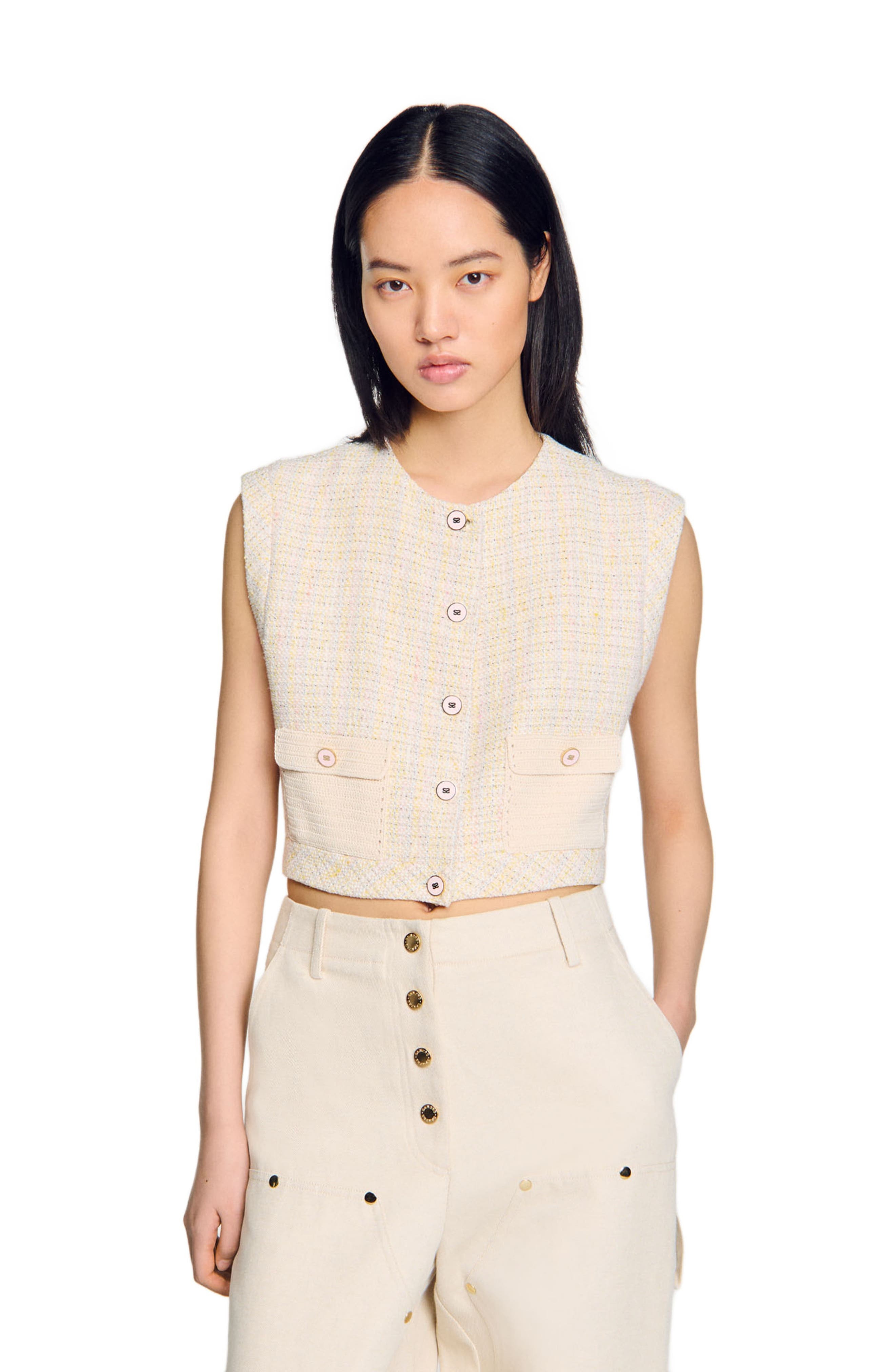 SANDRO Decorative tweed jacket in Yellow /Ecru at Nordstrom - 3