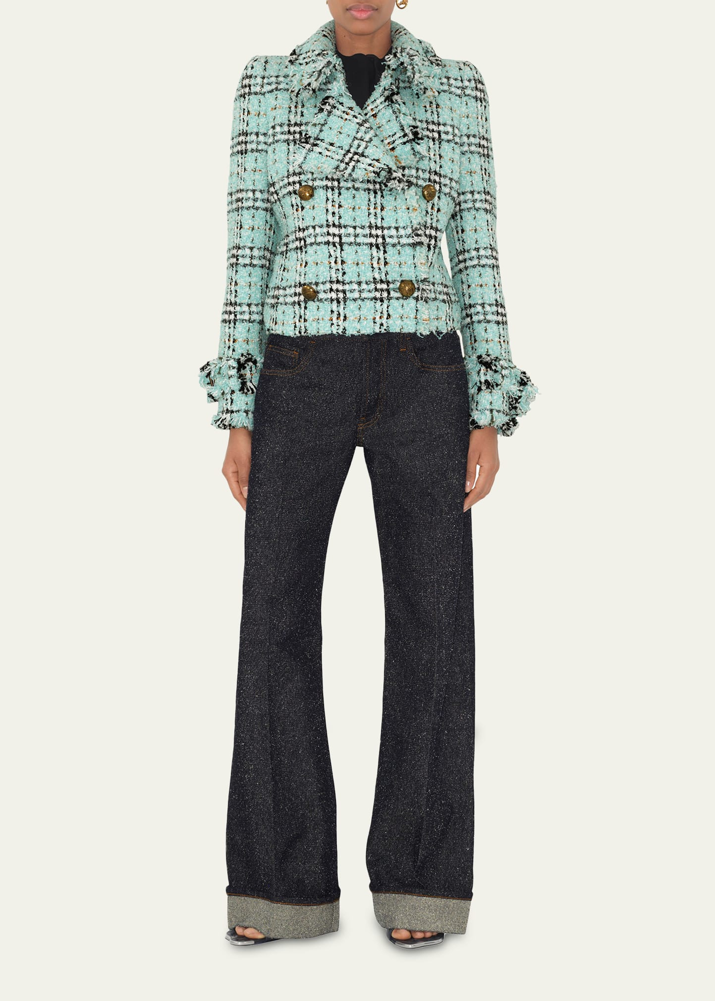 Tweed Check Double-Breasted Jacket - 2