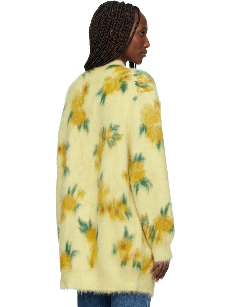 Yellow Mohair Silk Floral Knit Cardigan 3