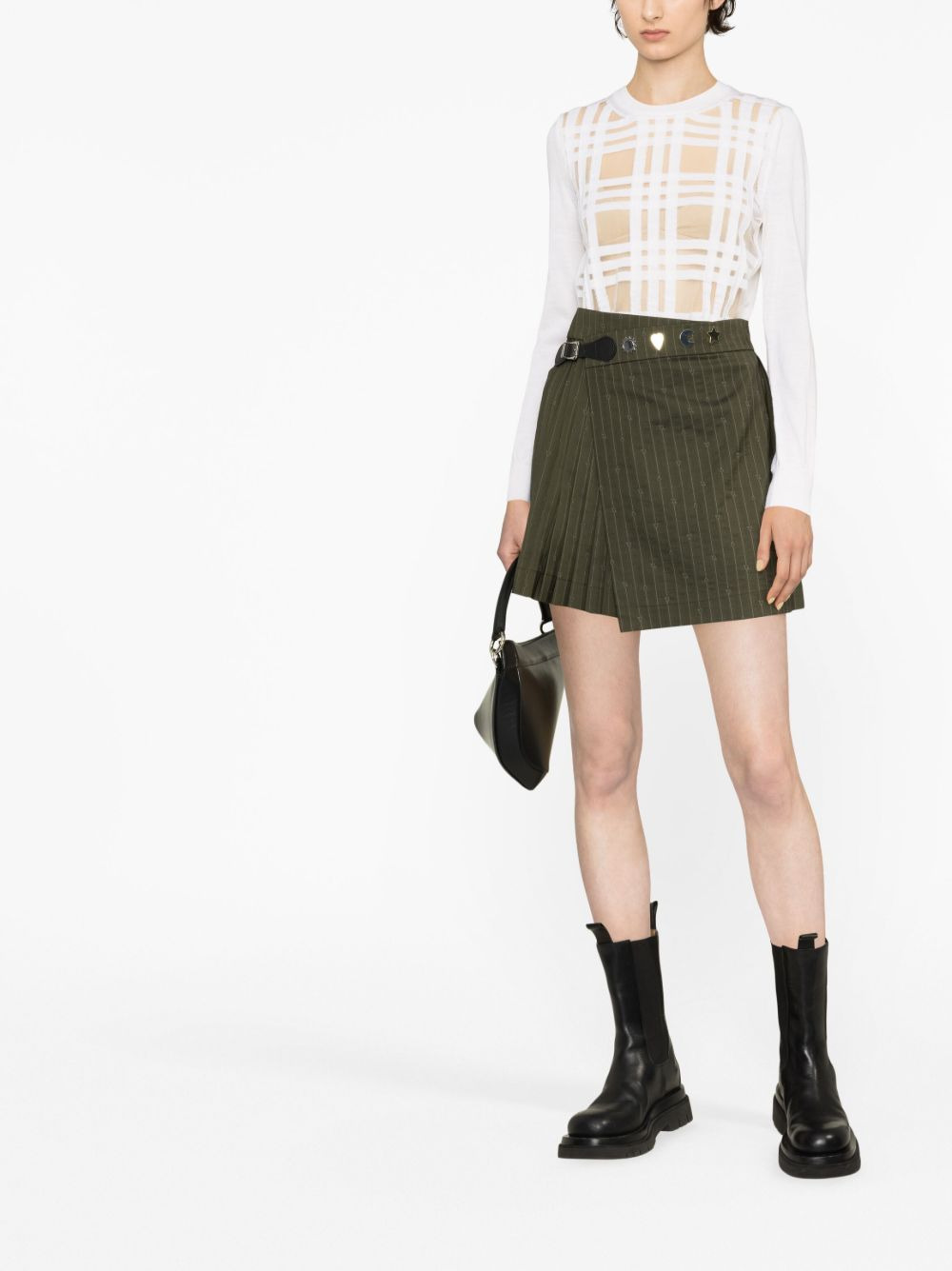 plaid appliqué knit top - 2