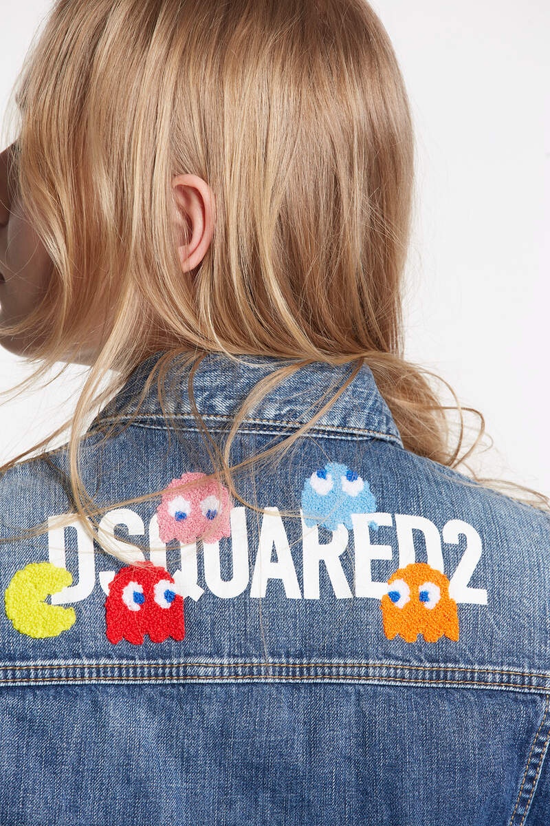 DSQUARED2 PAC-MAN MEDIUM WASH BOYFRIEND JEAN JACKET | REVERSIBLE