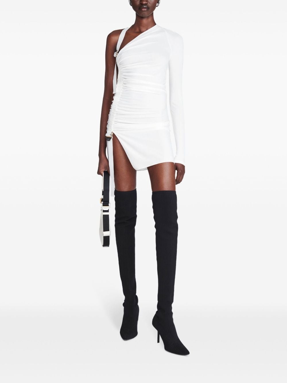 asymmetric gathered mini dress - 2