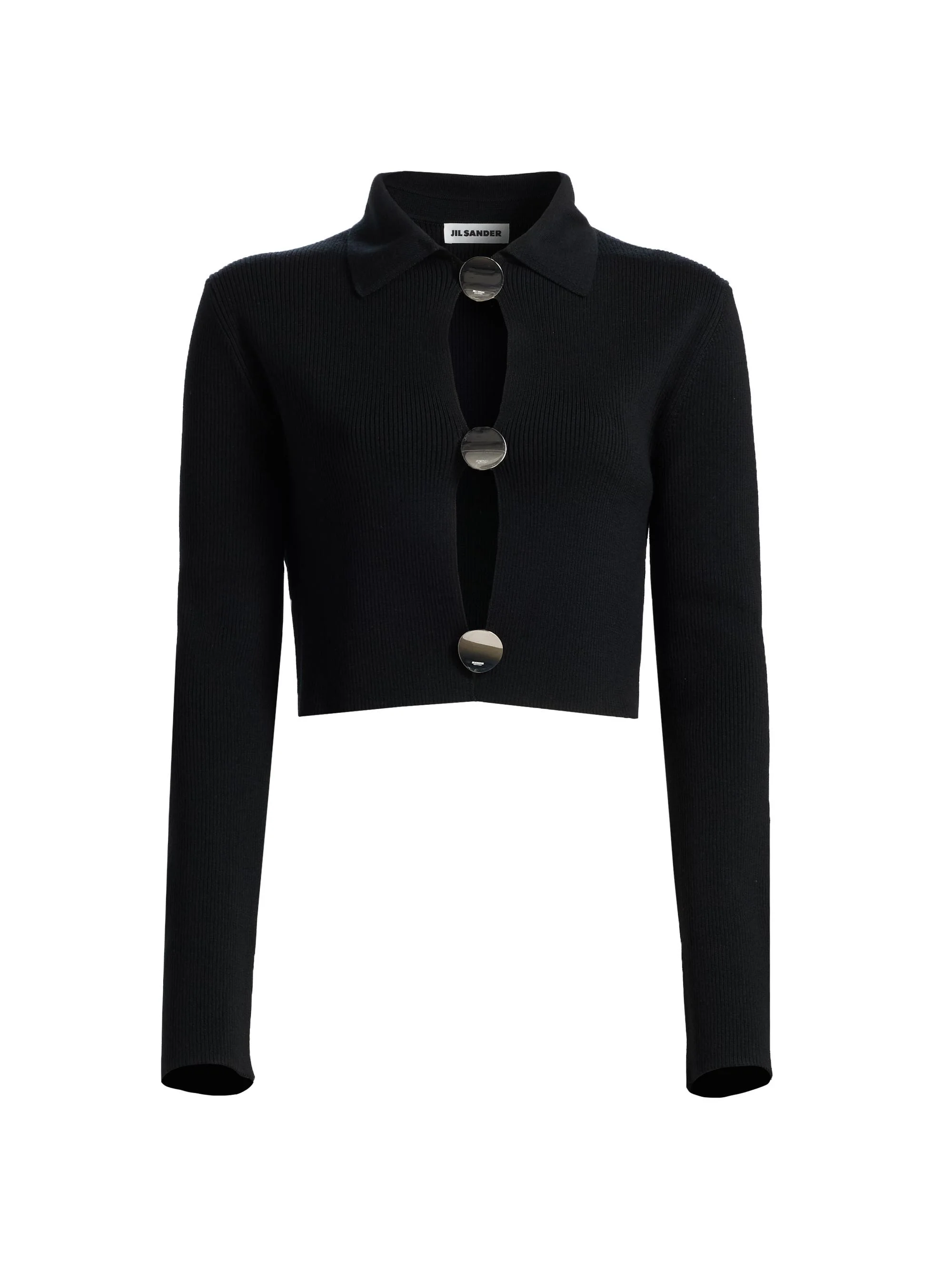 Women's Merino Wool Polo Cardigan - Black - 1