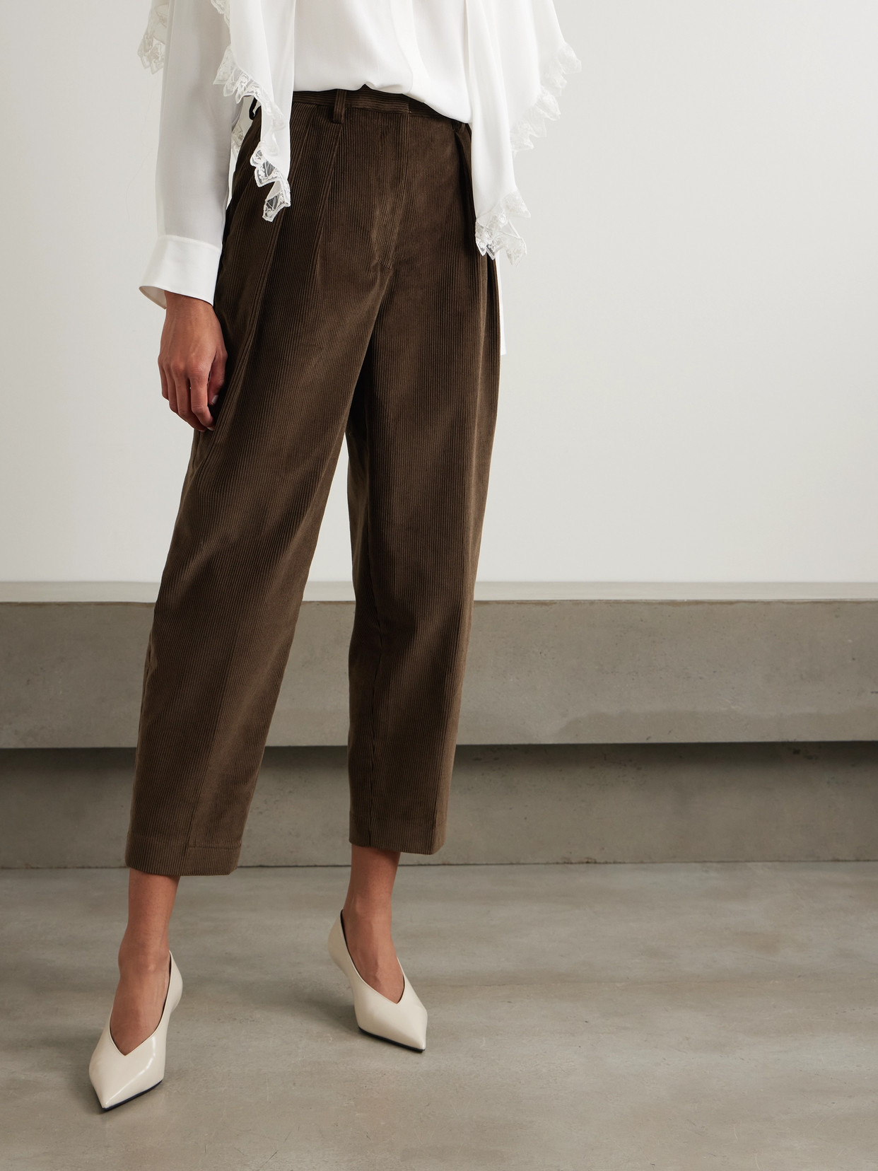 Emmett Pleated Cotton-corduroy Tapered Pants - 4