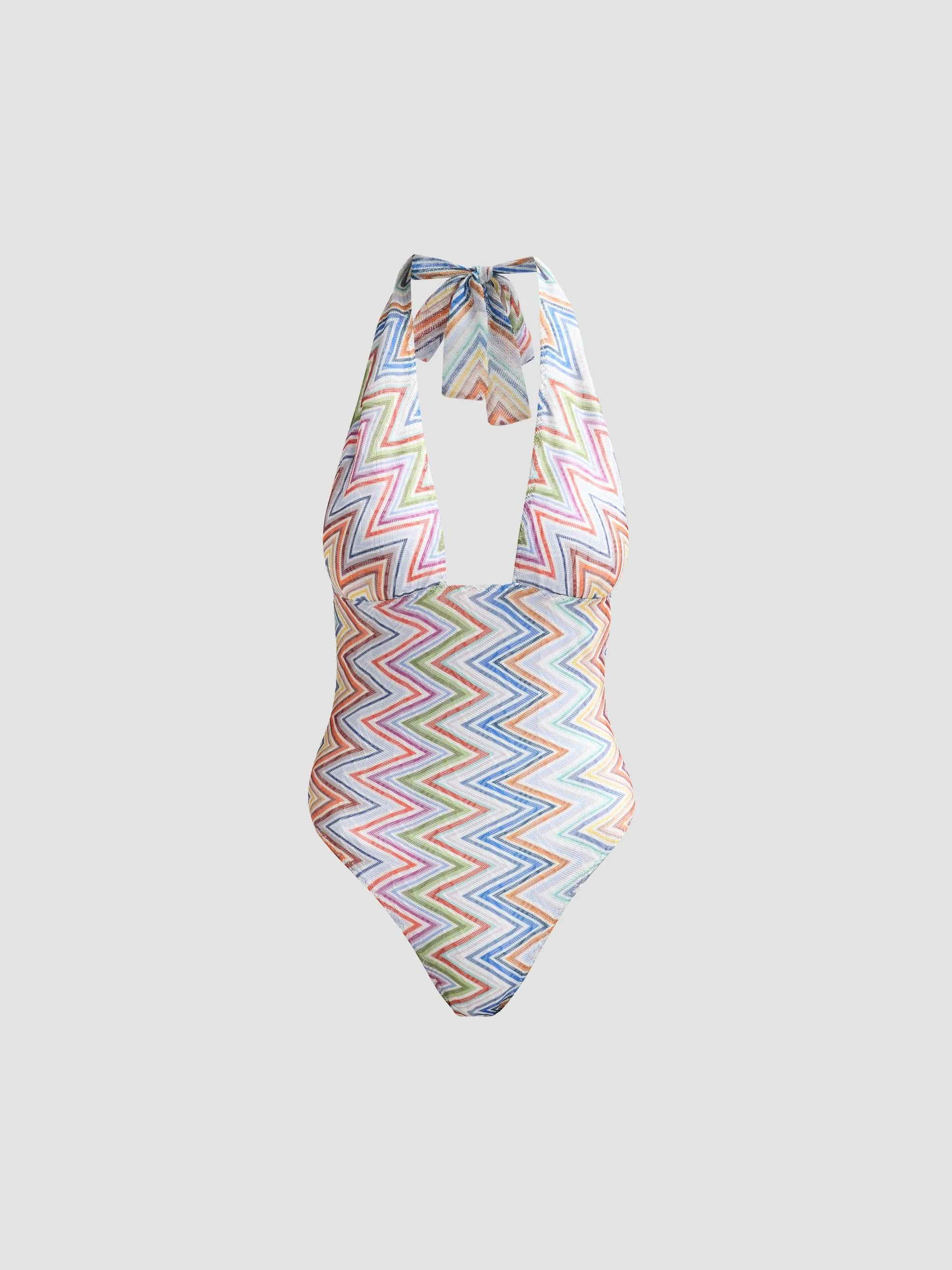 Women's Chevron Halterneck One-Piece Swimsuit - Multicolor - 1