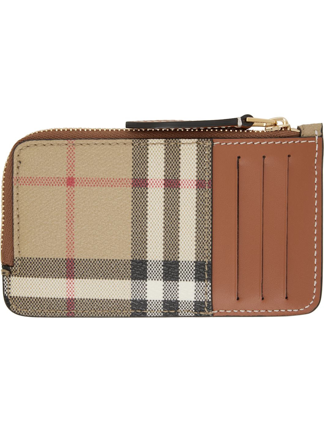 Beige Check Zip Card Holder - 2