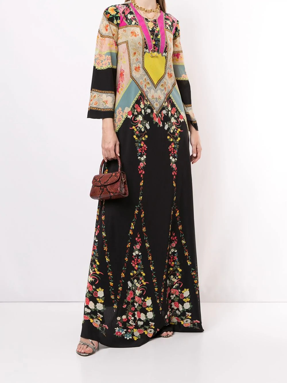 patchwork-print long silk dress - 2