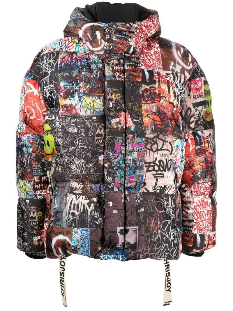 graffiti-print hooded puffer jacket - 1