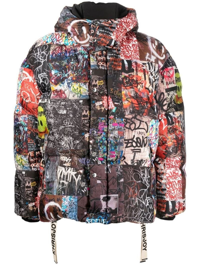 Khrisjoy graffiti-print hooded puffer jacket | REVERSIBLE