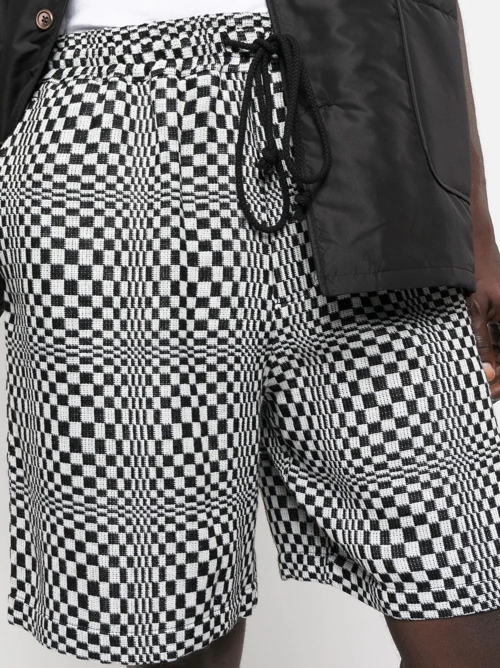 checkerboard-print track shorts - 5