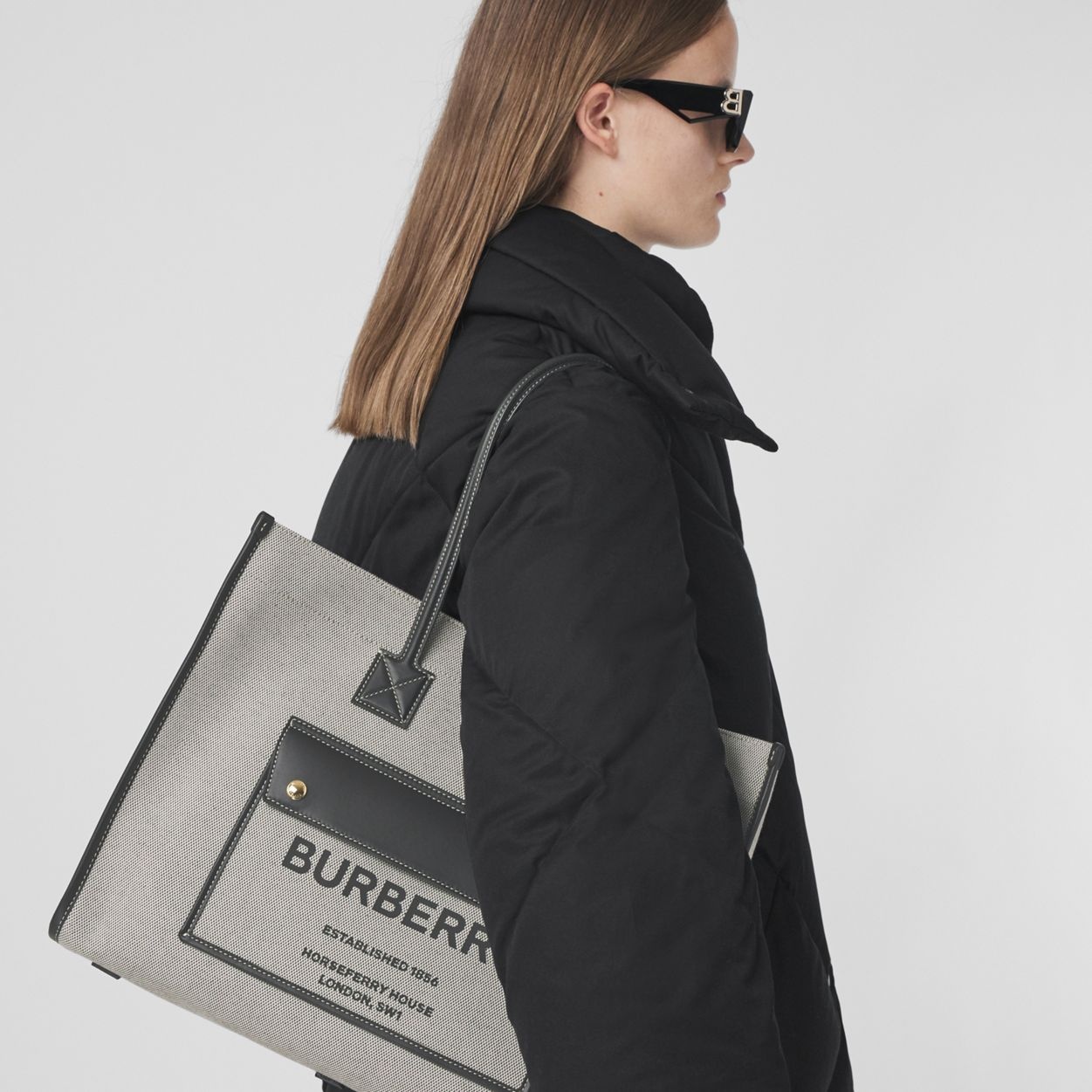 Medium Two-tone Canvas and Leather Freya Tote - 11