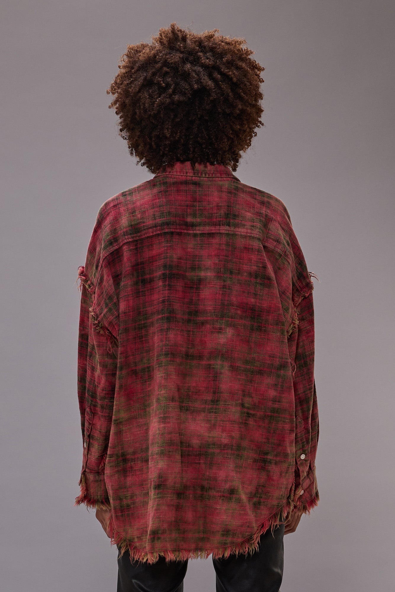 SHREDDED SEAM DROP NECK SHIRT - BLEACHED OUT RED PLAID - 3