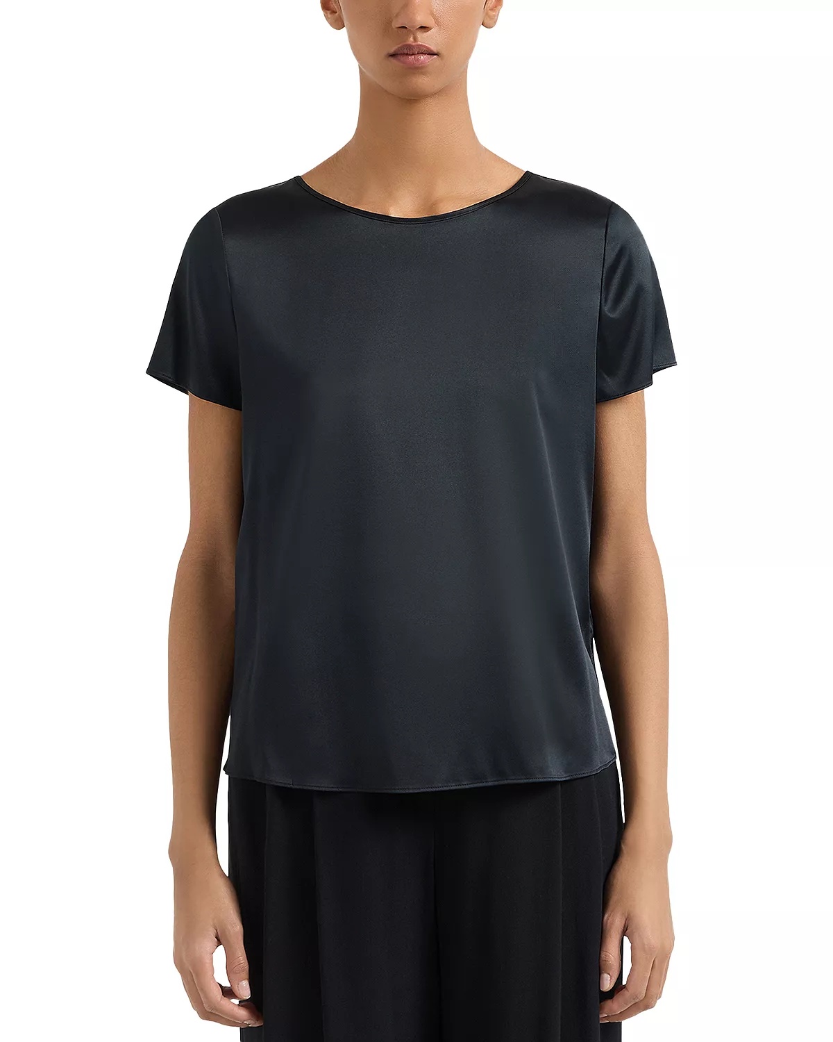 Silk Satin Short Sleeve Blouse - 1