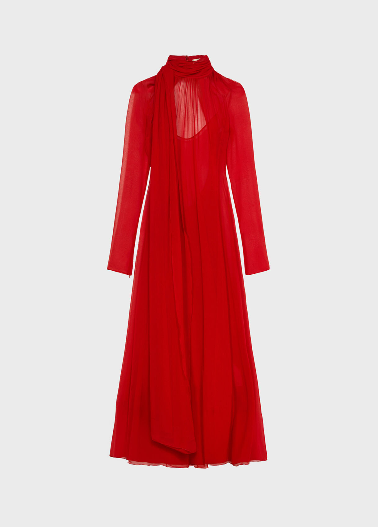 LONG SILK GEORGETTE DRESS WITH SCARF - 1