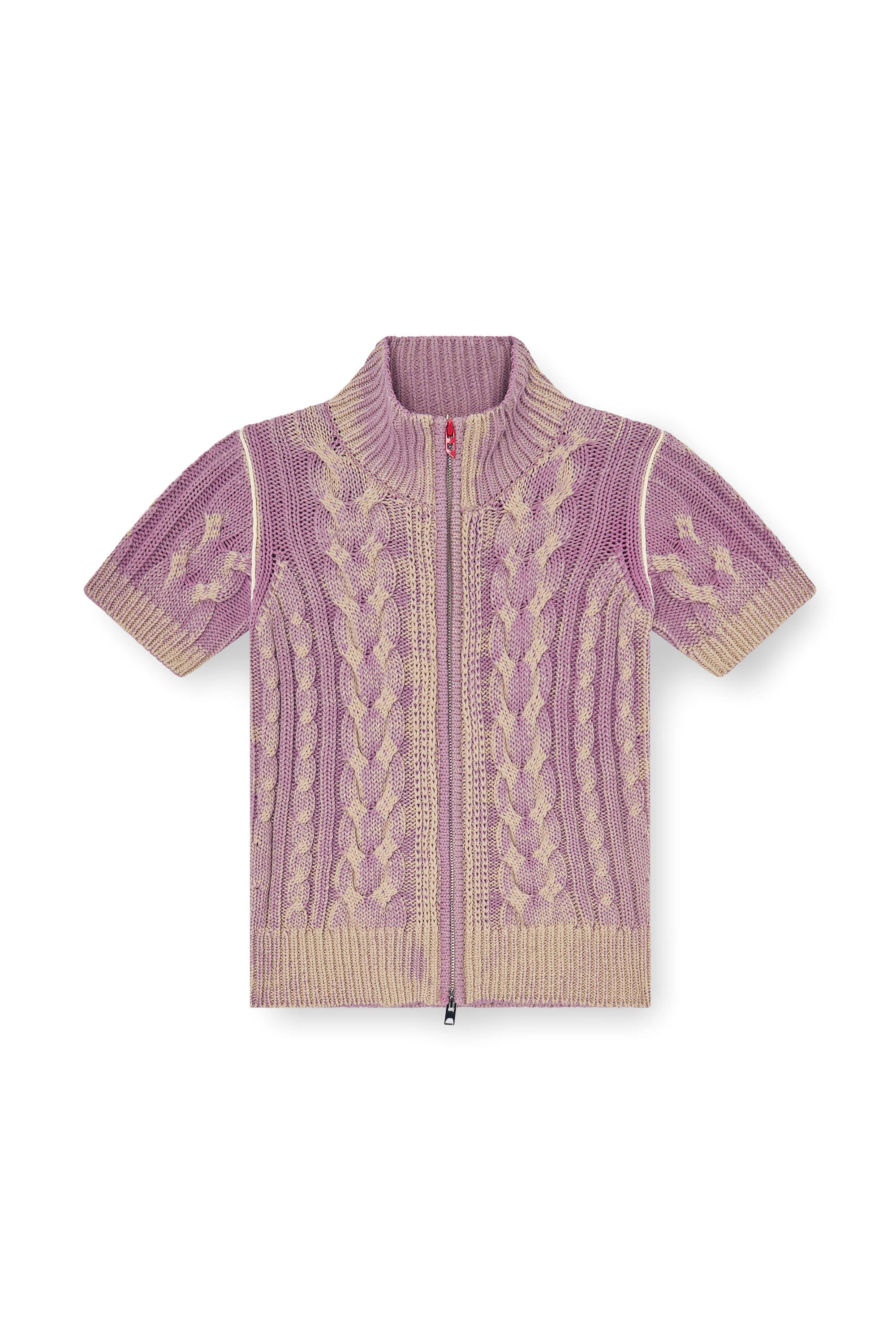 SHORT-SLEEVE ZIP CARDIGAN IN CABLE KNIT - 1
