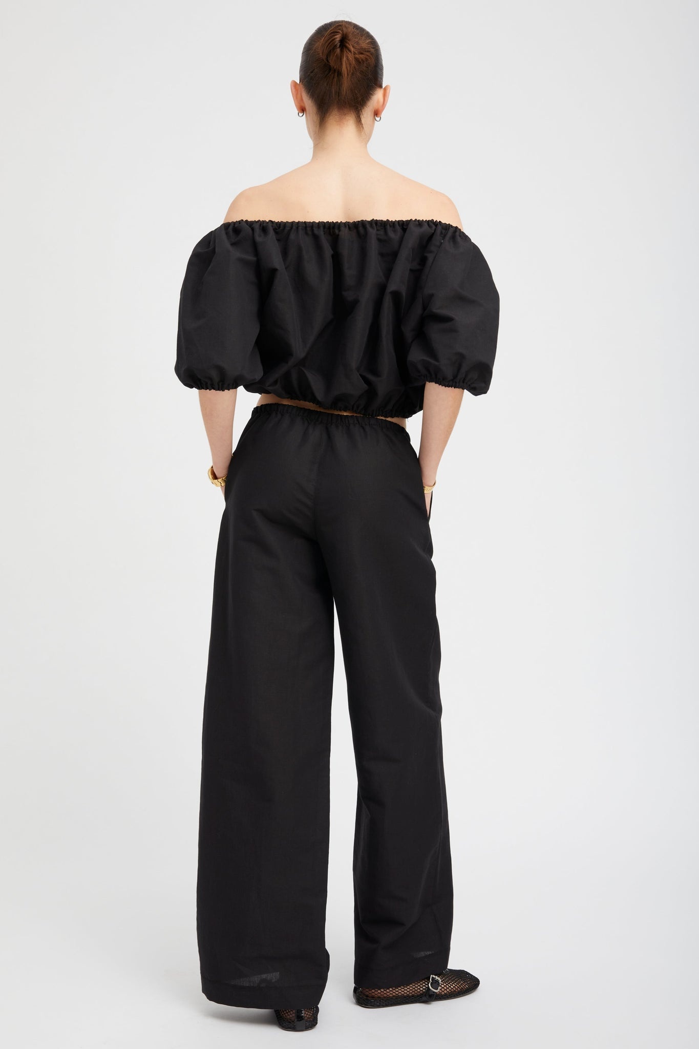 BLACK LINEN DRAWSTRING PANTS - 4