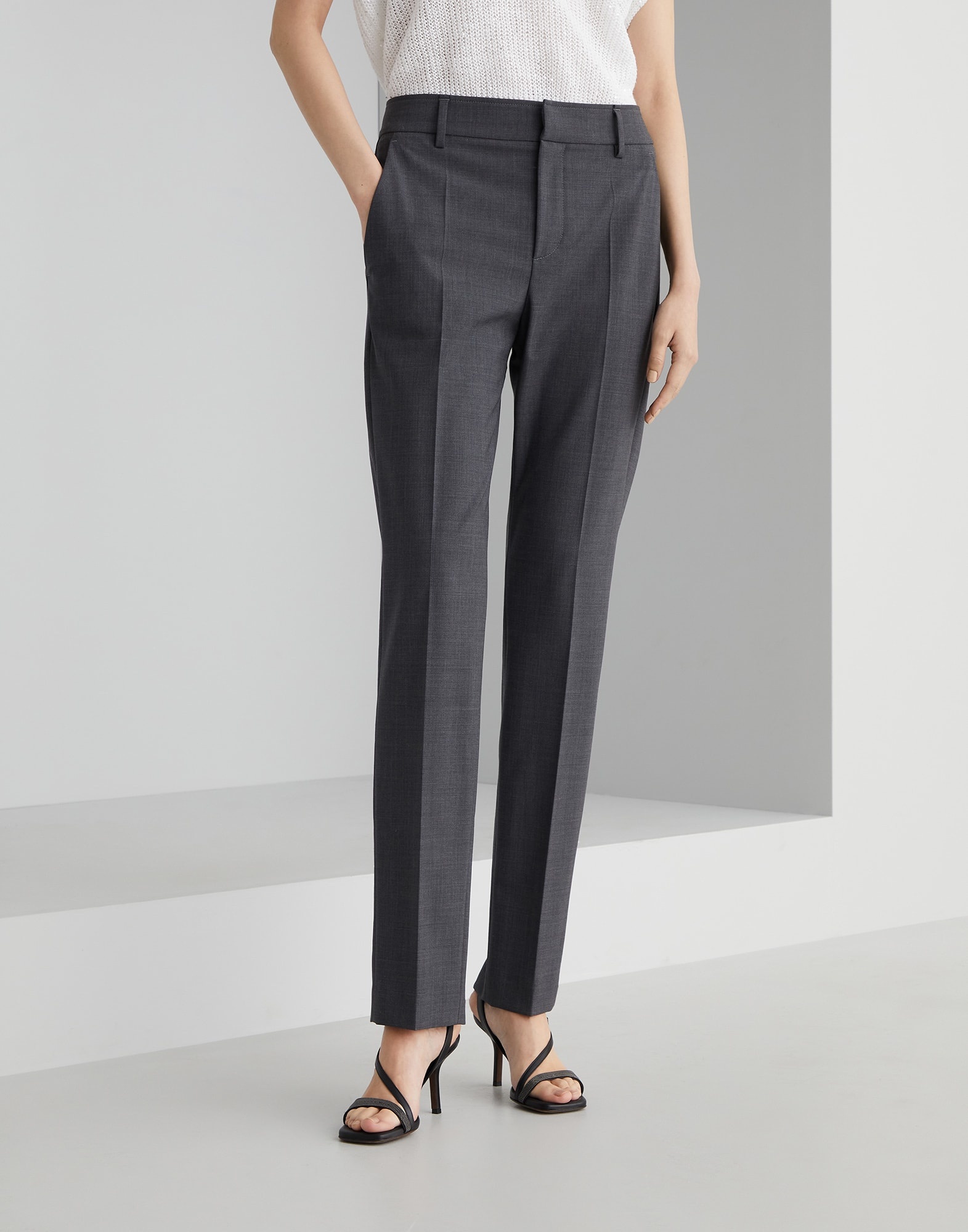 Tropical luxury wool cigarette trousers with monili - 1