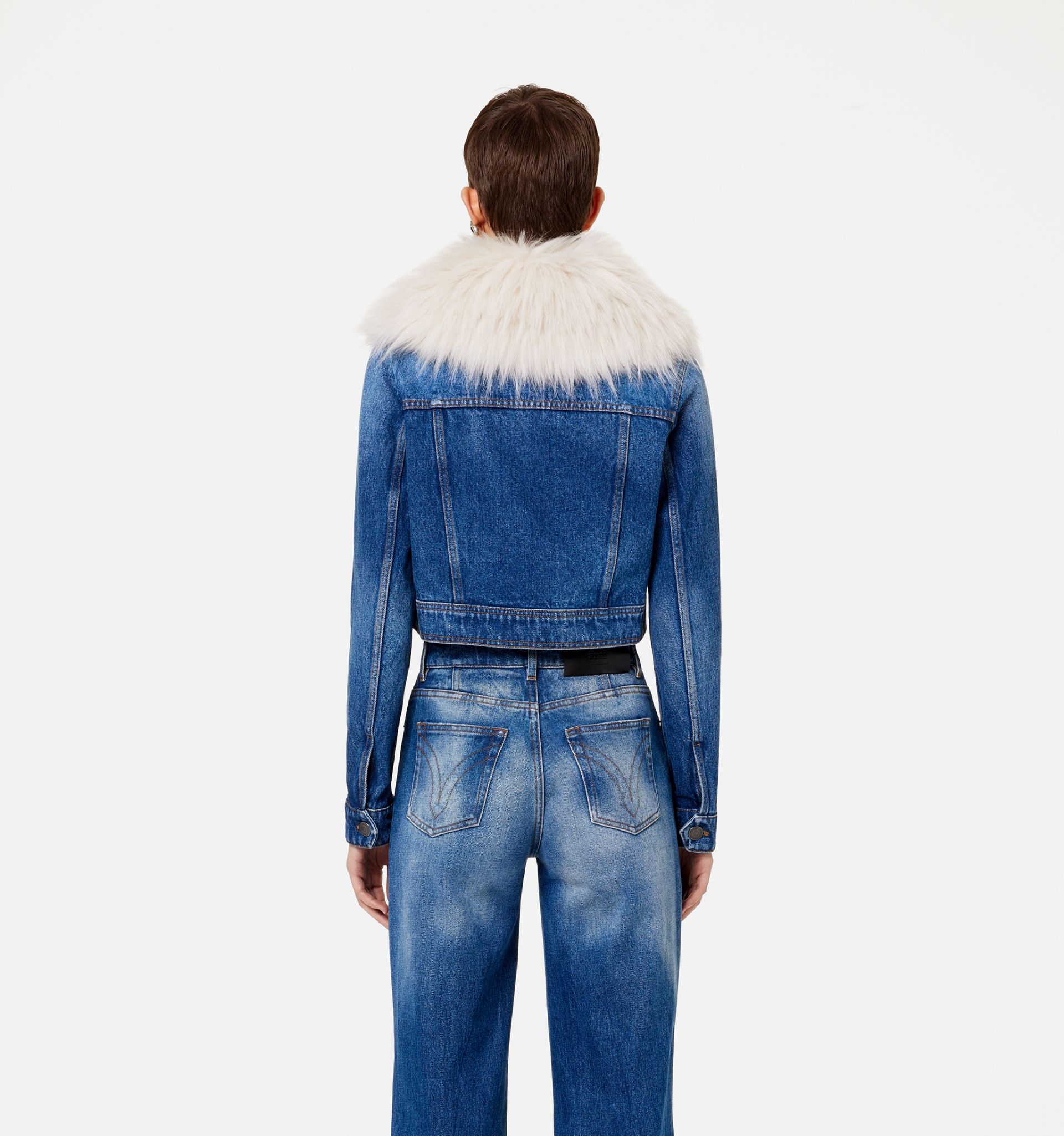 Denim Jacket With Synthetic Fur Collar - 5