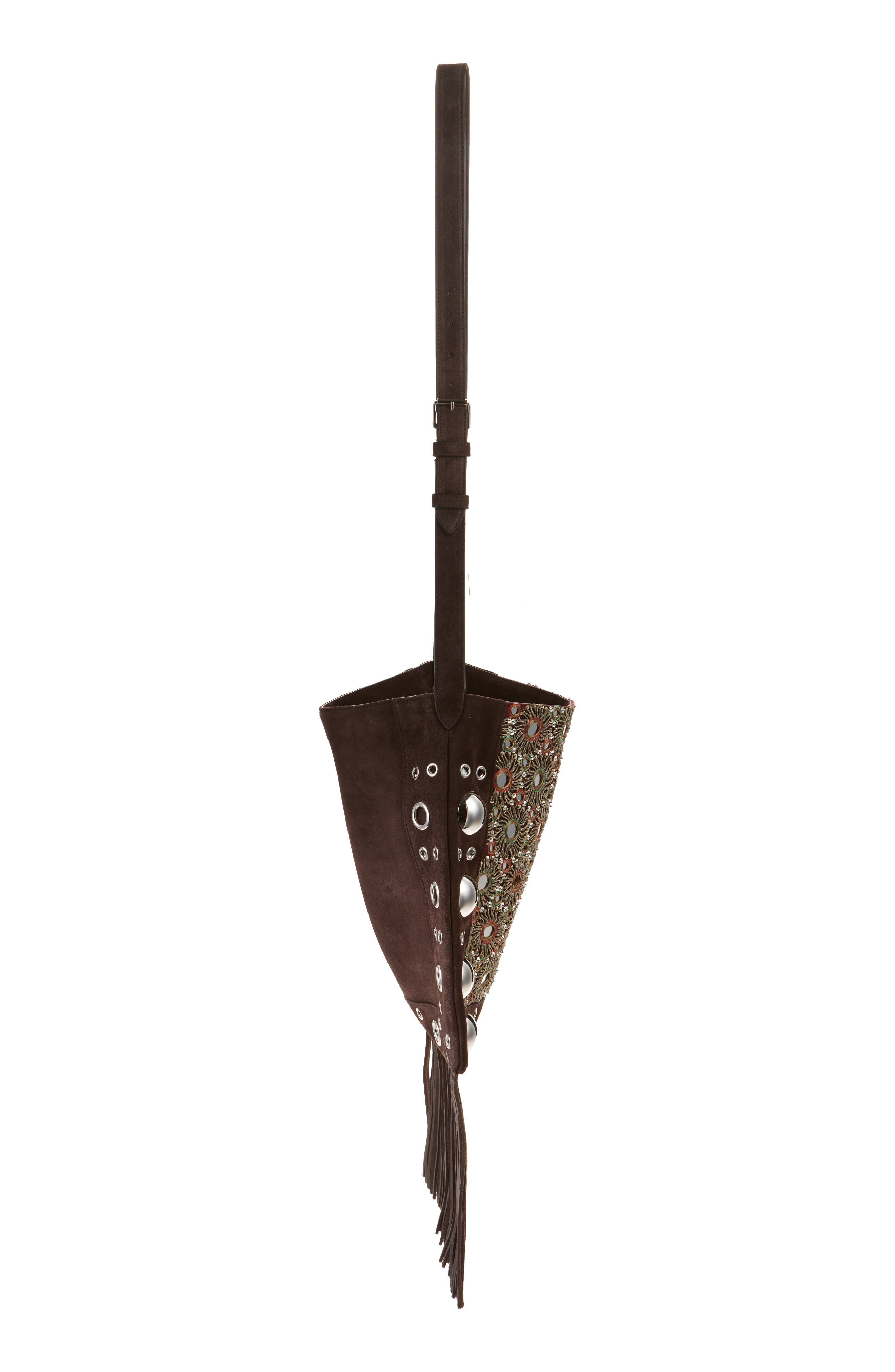 Valentino Garavani Medium Nellcôte Fringed Studded Suede Shoulder Bag in Multicolor/Testa Di Moro at - 5