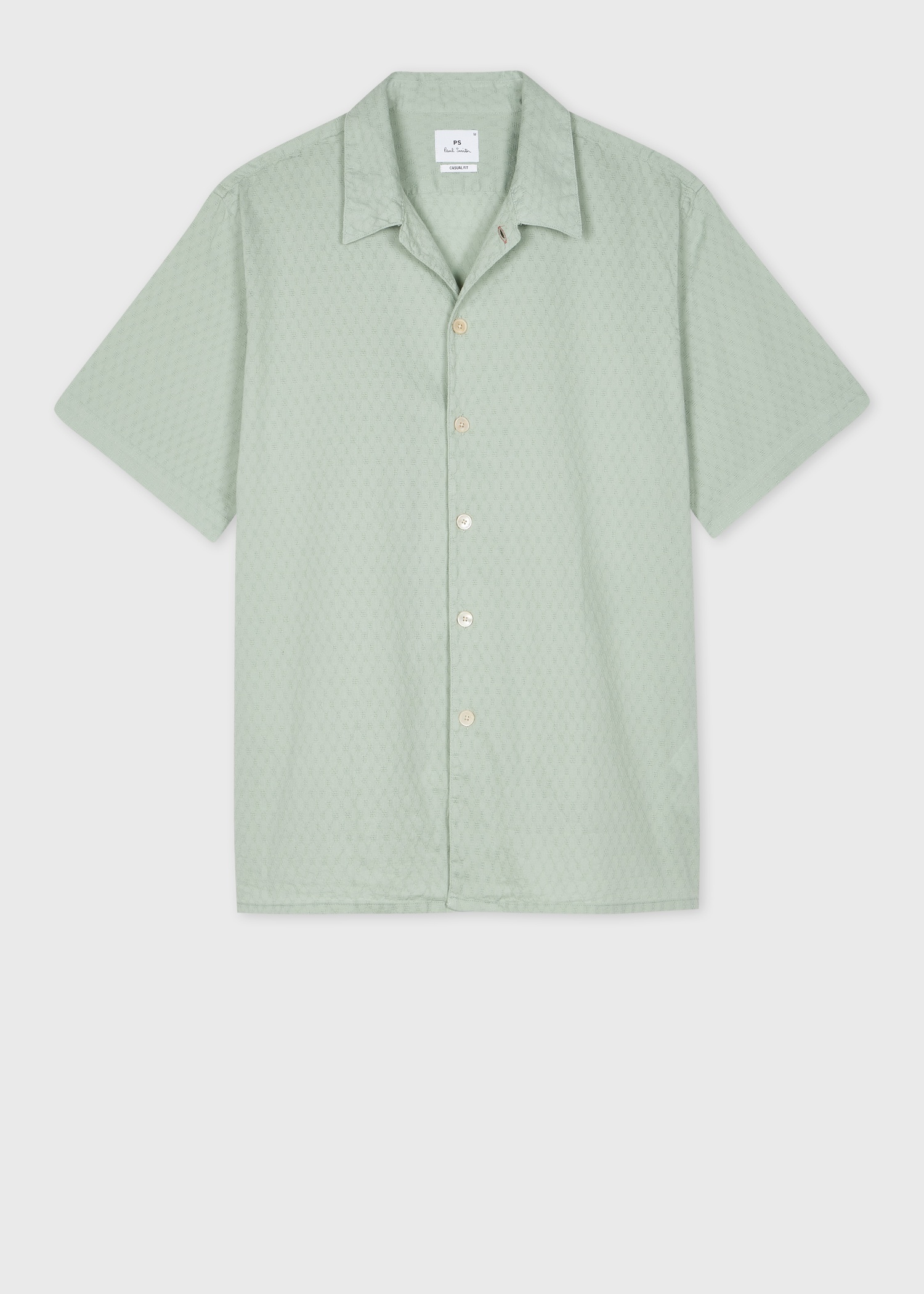 Pale Green Dobby-Cotton Short-Sleeve Shirt - 1