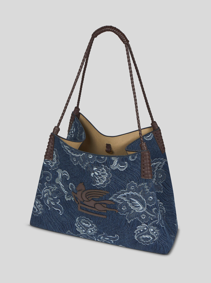 MEDIUM LIBRA TOTE BAG IN JACQUARD DENIM - 5