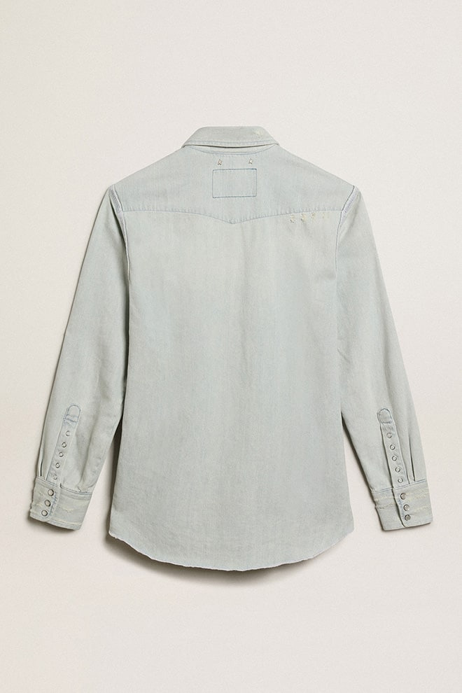 Men's bleached denim shirt with hammered studs - 5