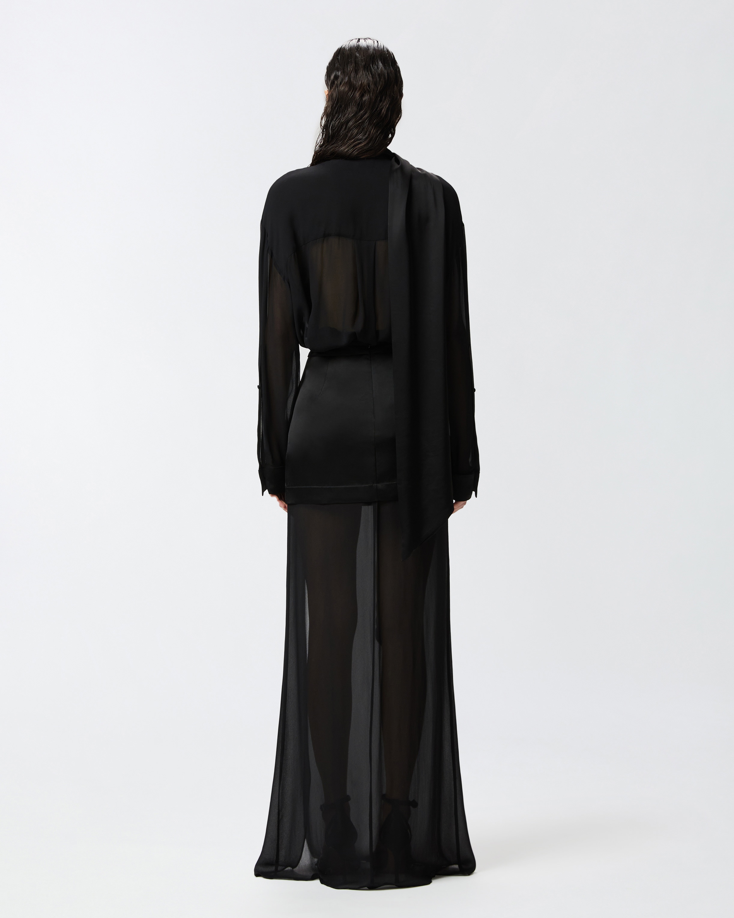 ELEGANT SHEER SHIRT WITH SATIN INSERT - 4