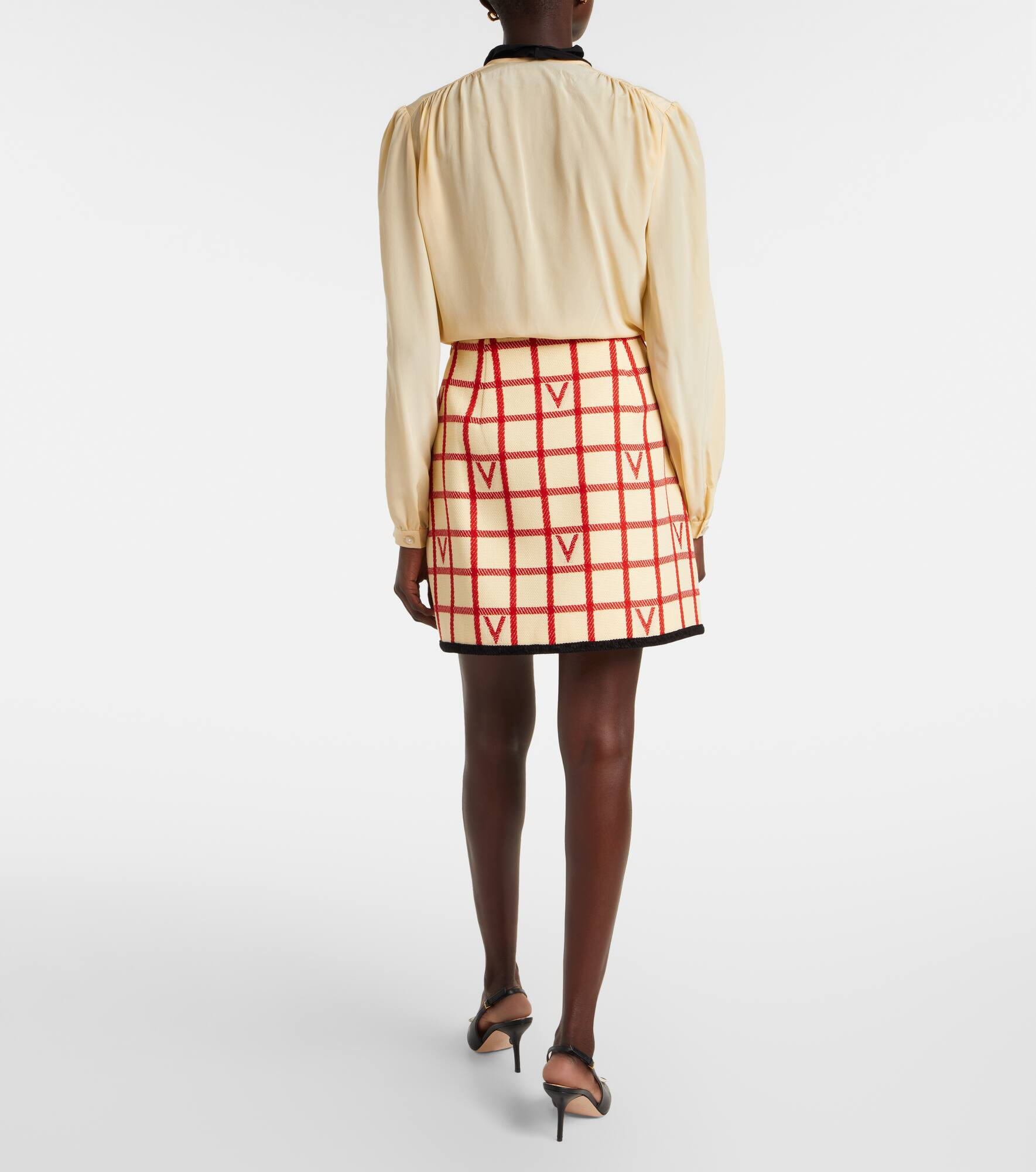 VLogo checked wool-blend miniskirt - 3