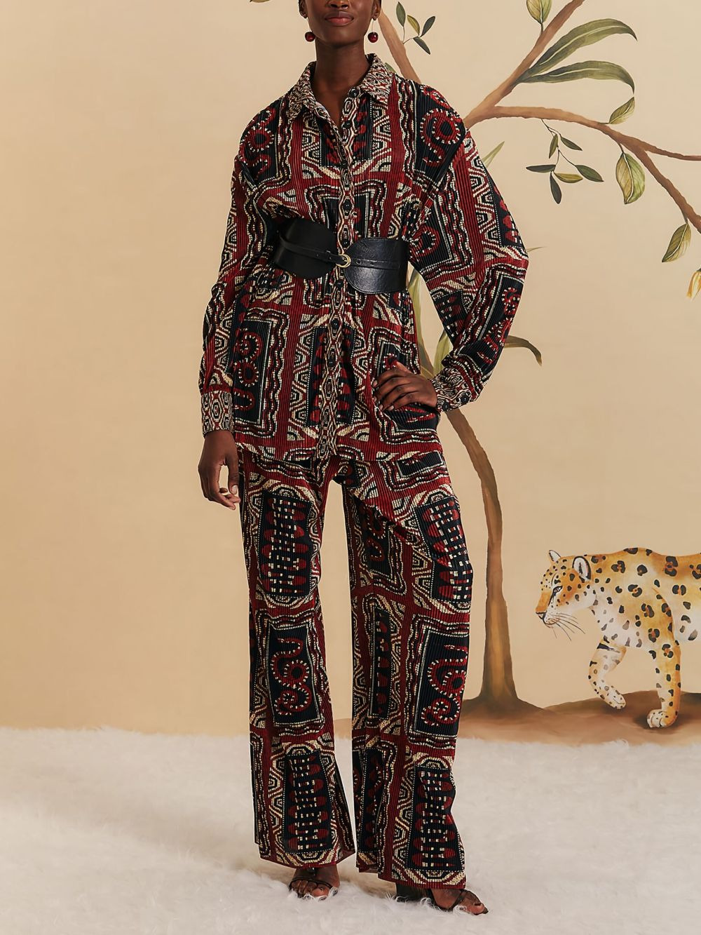 Snake Scarves-print pleated trousers - 3