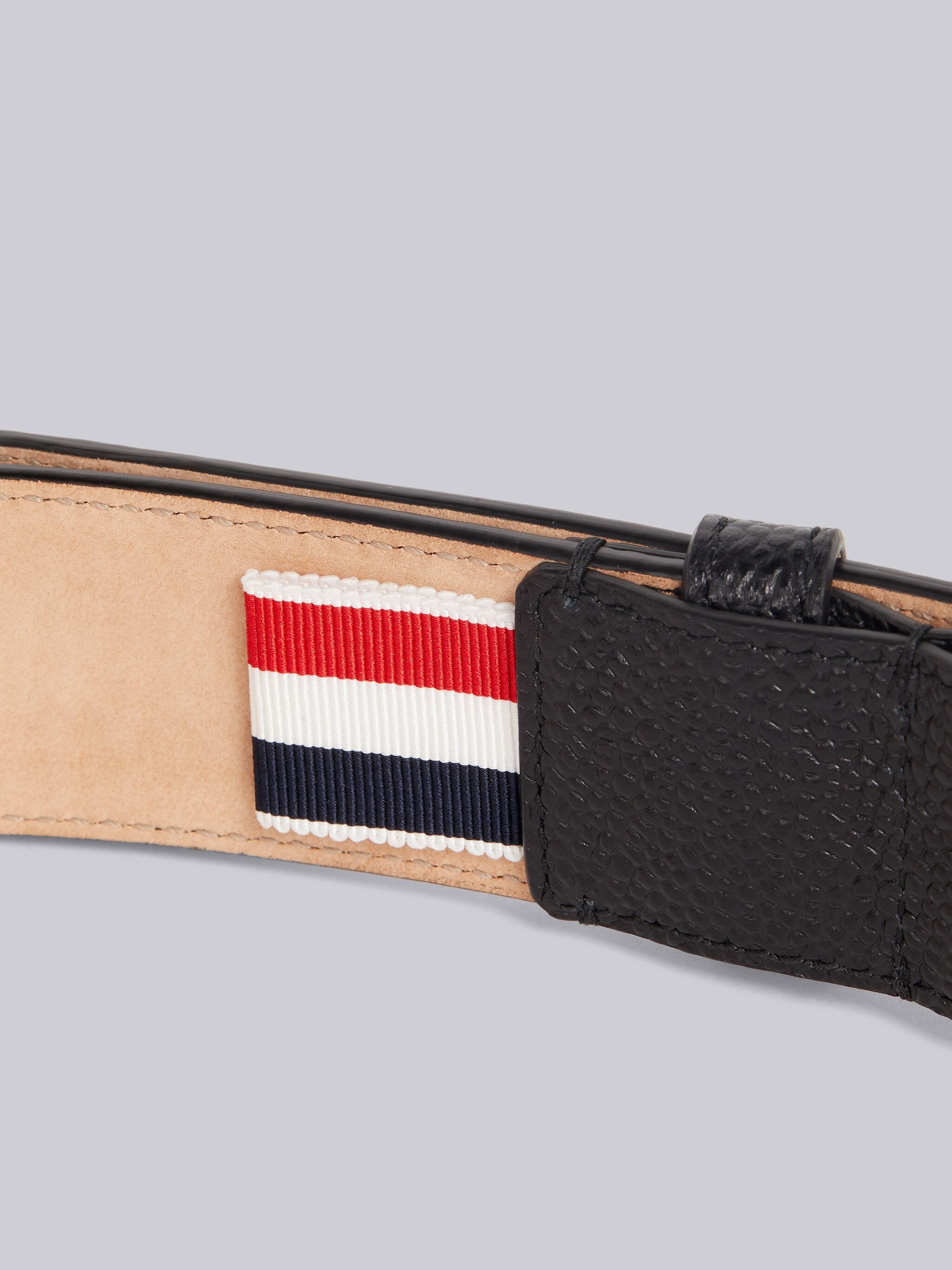 Black Pebble Grain Leather and Grosgrain Stripe Classic Belt - 3