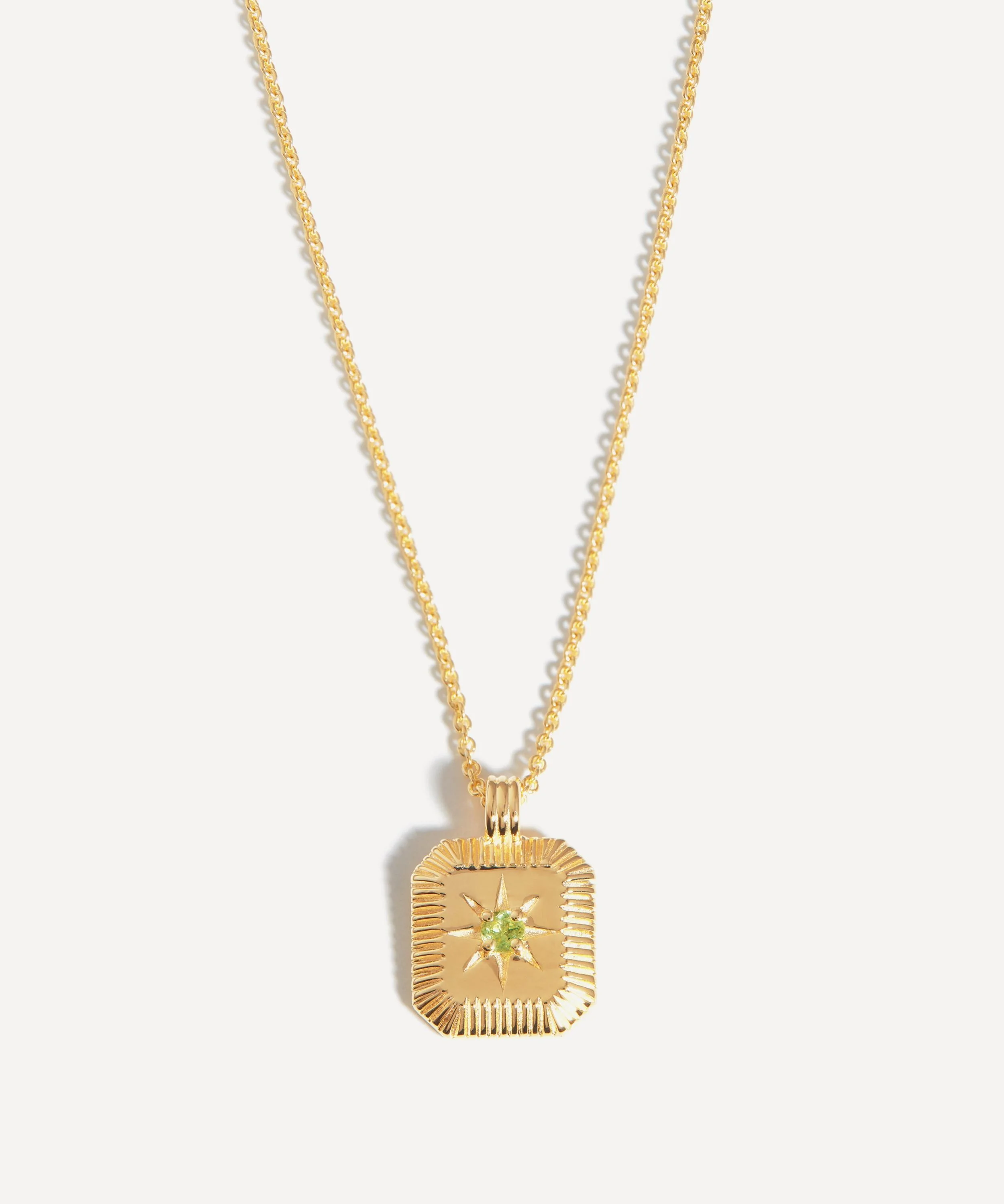 18ct Gold-Plated Vermeil Silver Engravable August Birthstone Star Ridge Pendant Necklace - 1