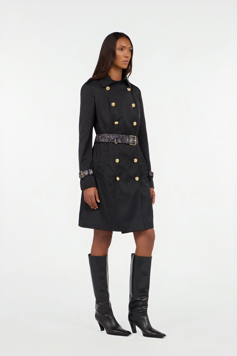 Black Trench Coat With Mirror Snake Monogram 3