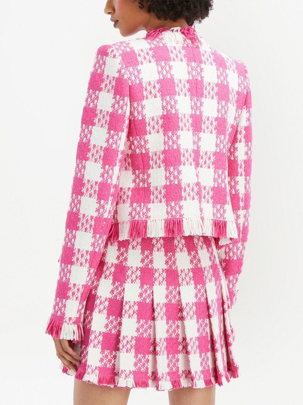 check-print woven open-front jacket - 4