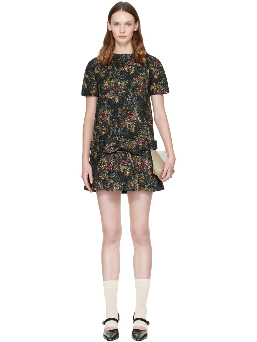 Multicolor Bow Detail Short-Sleeved Dress - 1