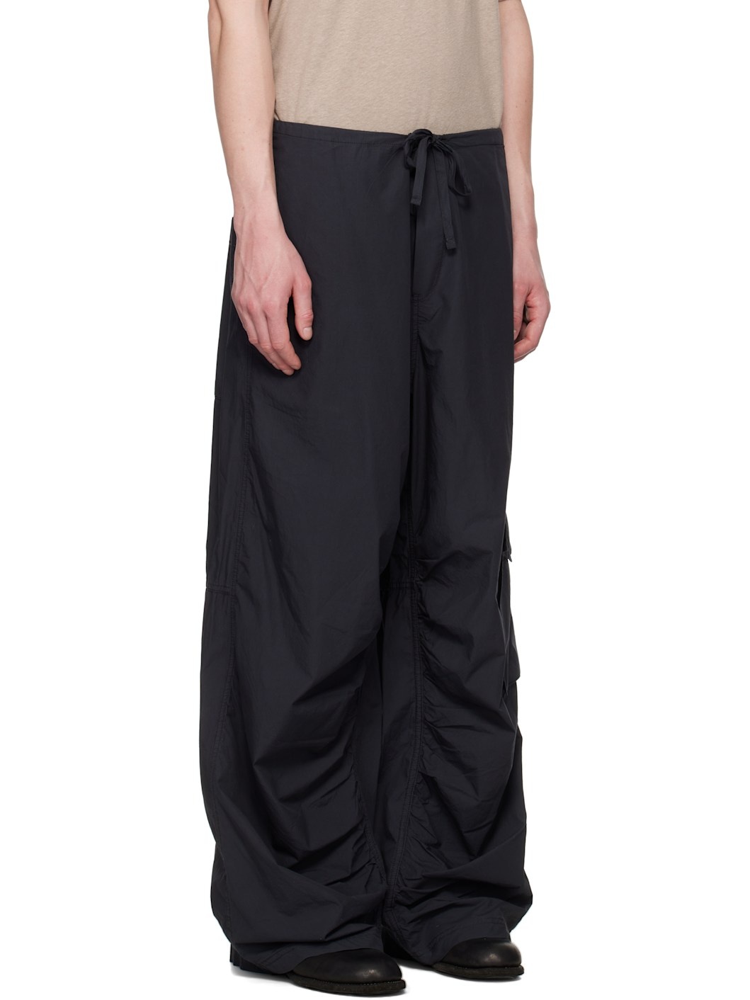 Black Loose Drawstring Collapse Cargo Pants - 2