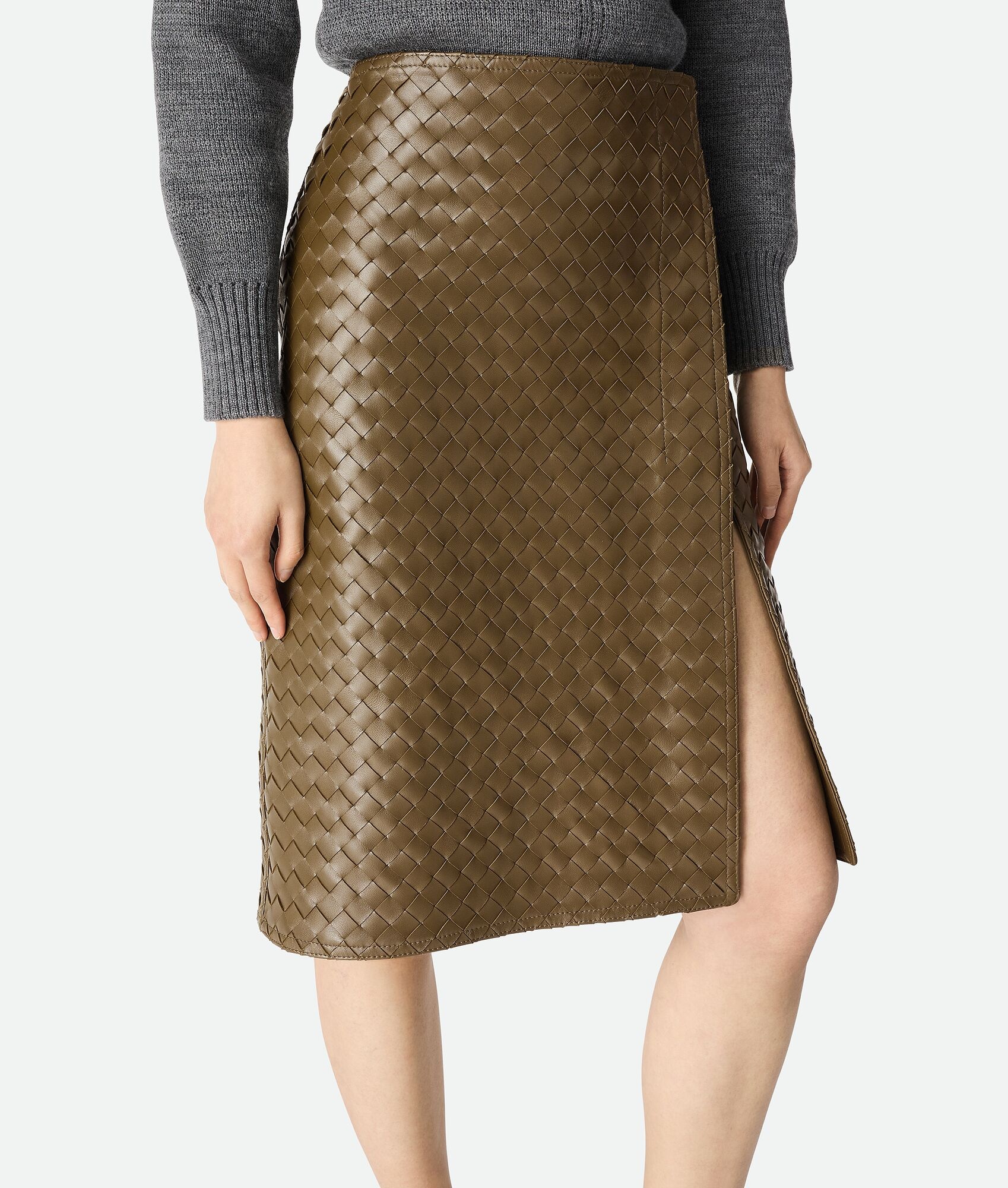 Intrecciato Leather Skirt - 4