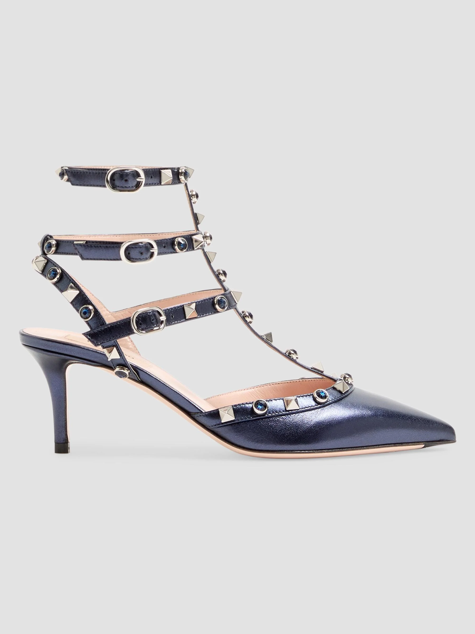 Women's Rockstud 65MM Pumps in Laminated Nappa Leather - Navy - 1