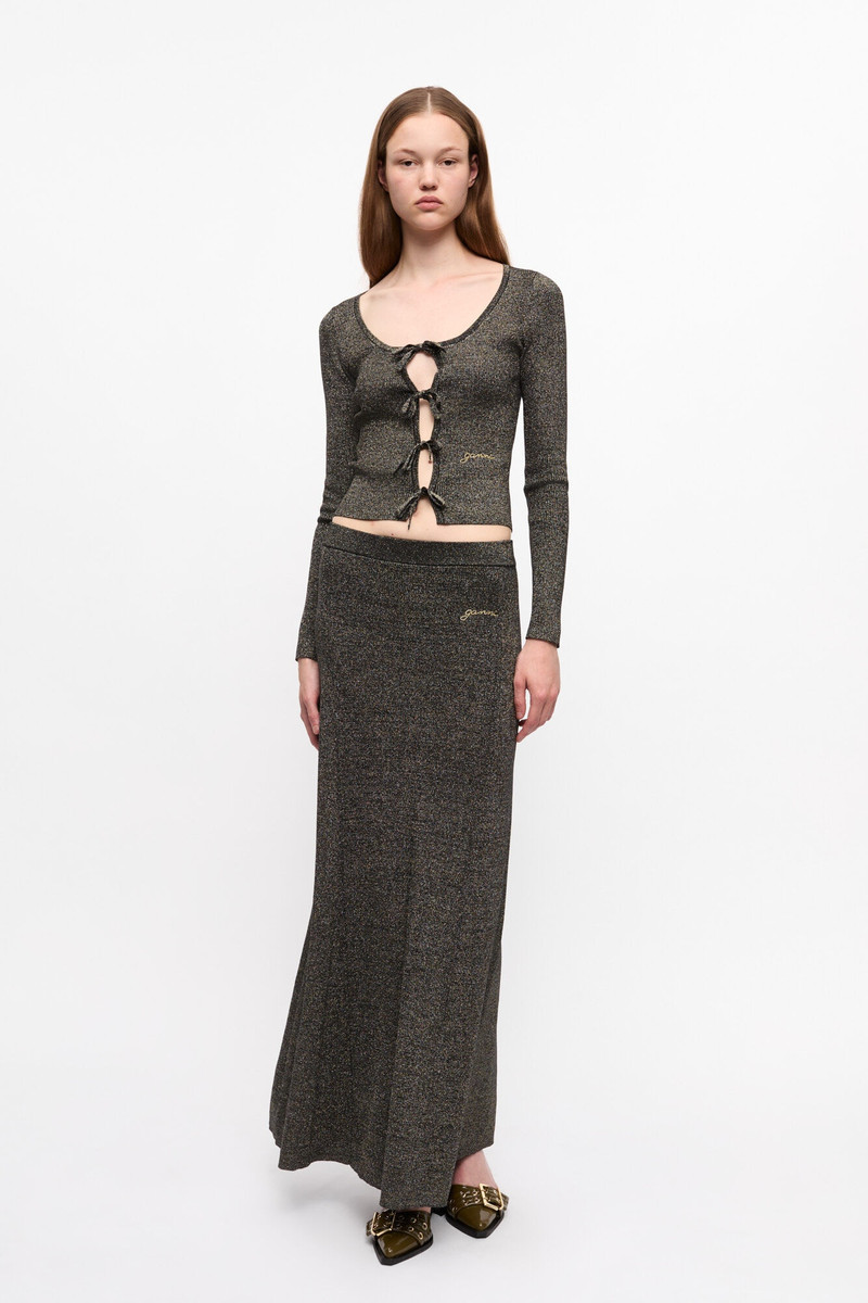 GANNI BLACK AND GOLD SPARKLE RIB MAXI SKIRT outlook