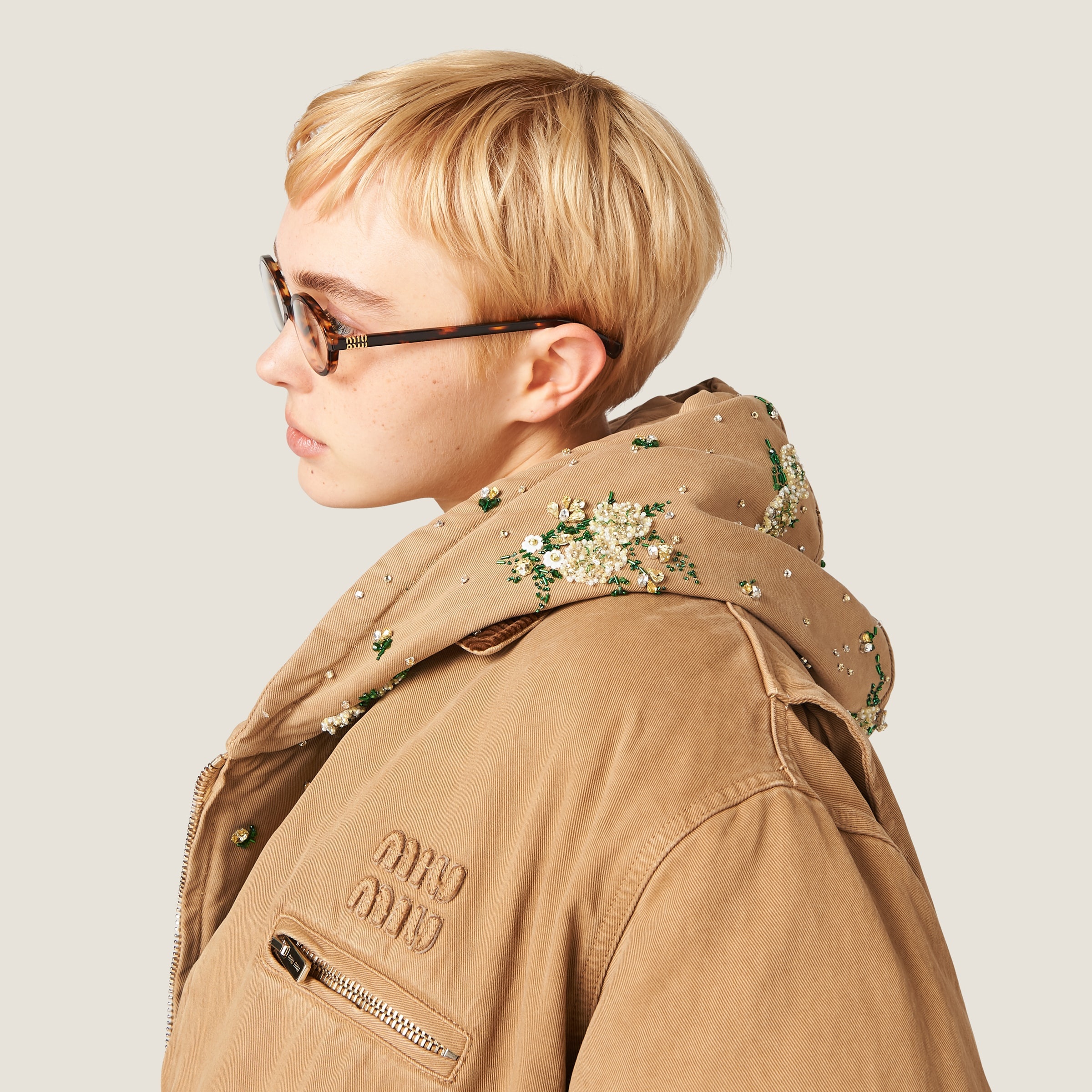 Miu Miu Embroidered garment-dyed gabardine blouson jacket