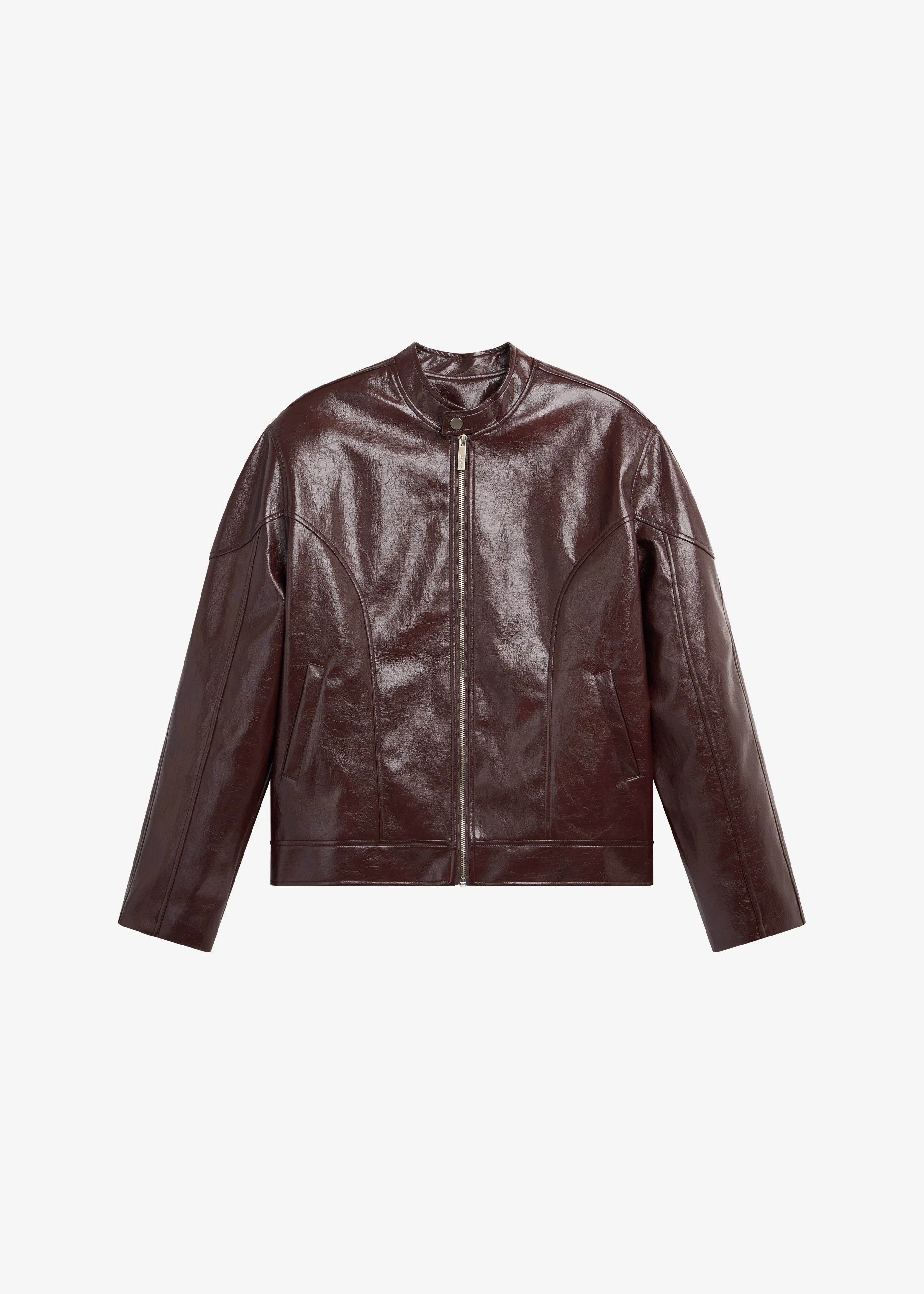 Ostend Faux Leather Biker Jacket - Burgundy - 1