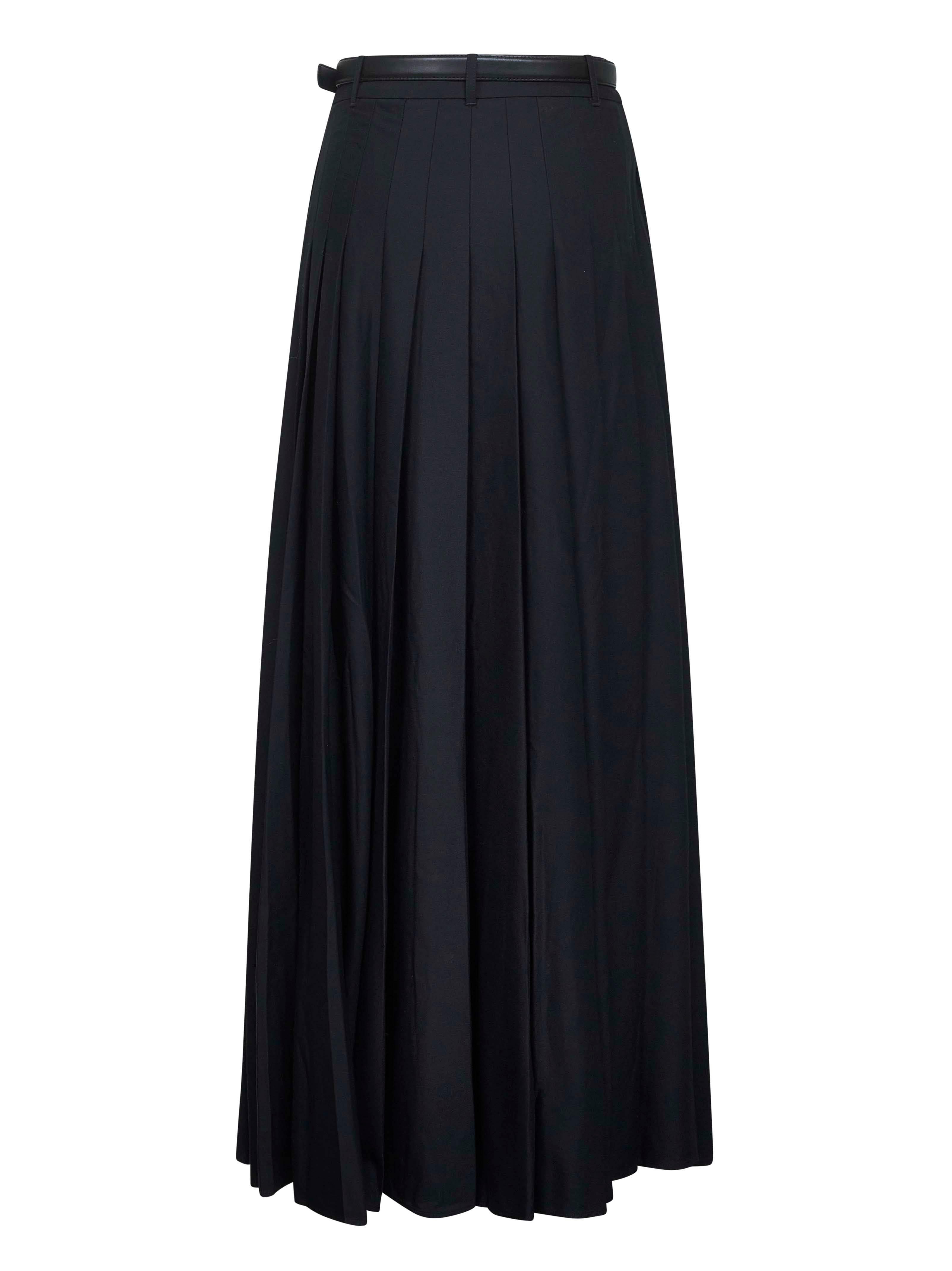 Self Portrait Women Black Twill Pleated Maxi Skirt - 2