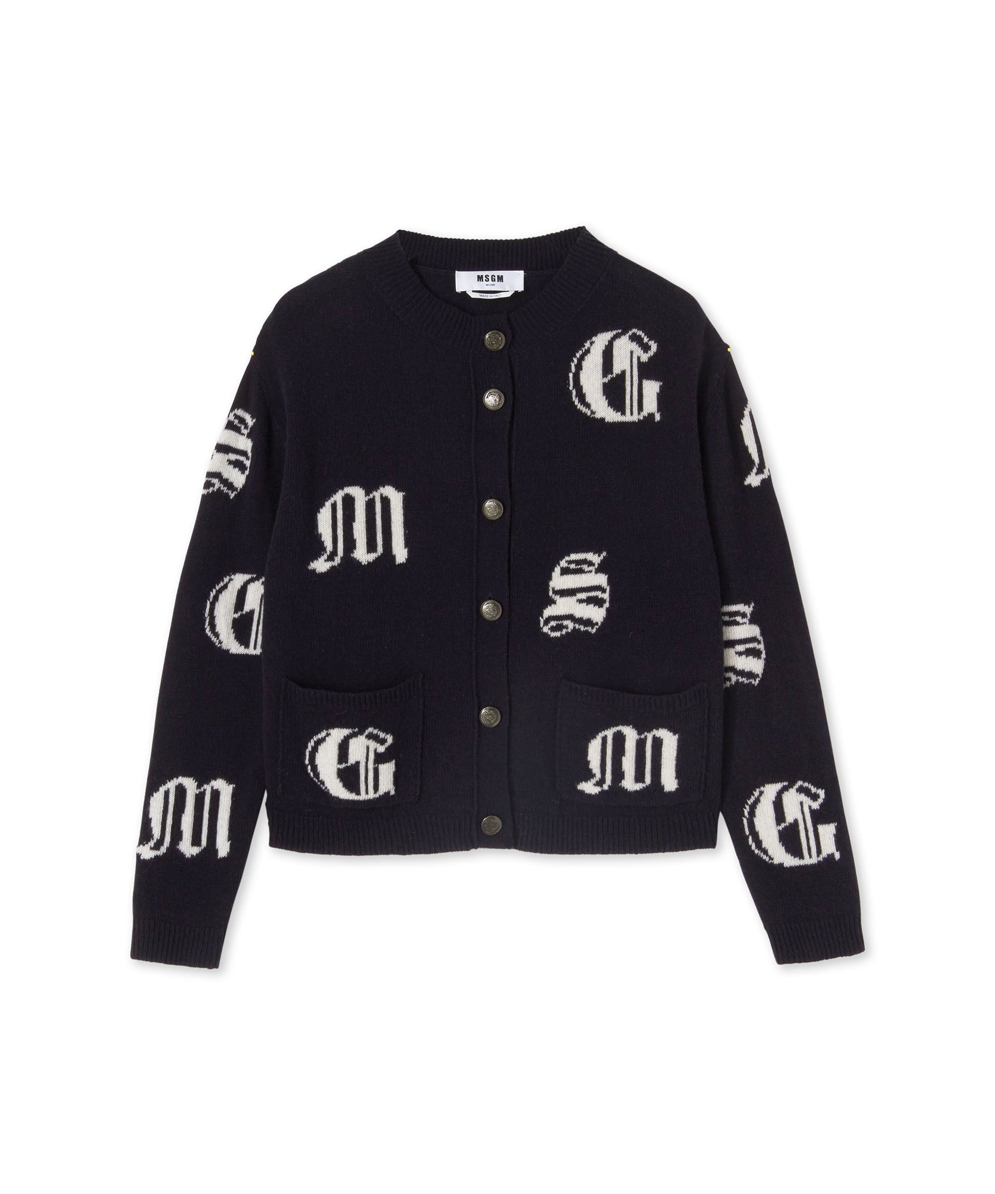 Wool cardigan with gothic logo - 1