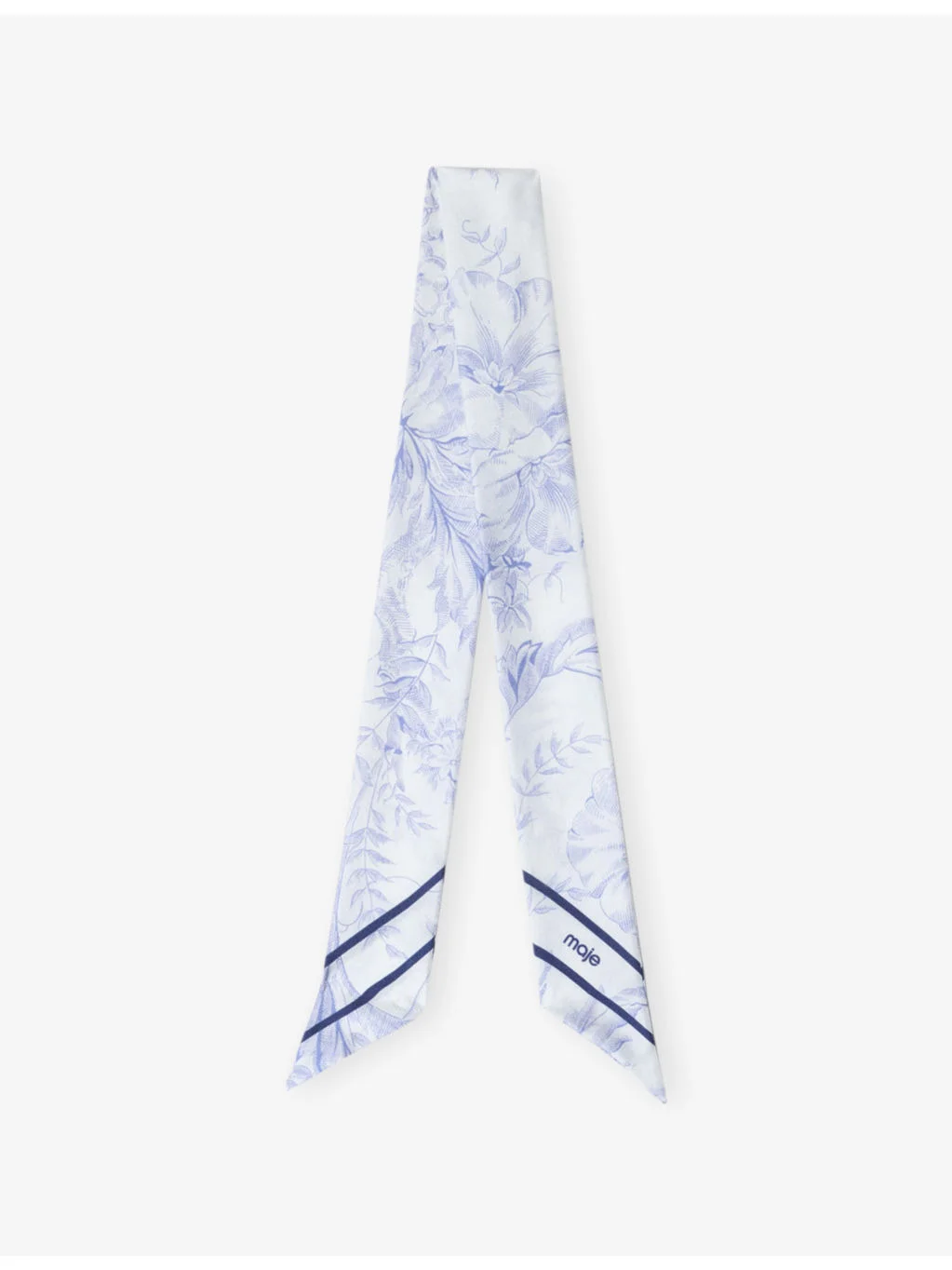 Narrow Floral-Print Silk Scarf - 1