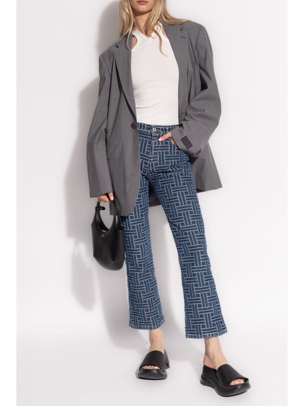 pattern jacquard flared jeans - 2
