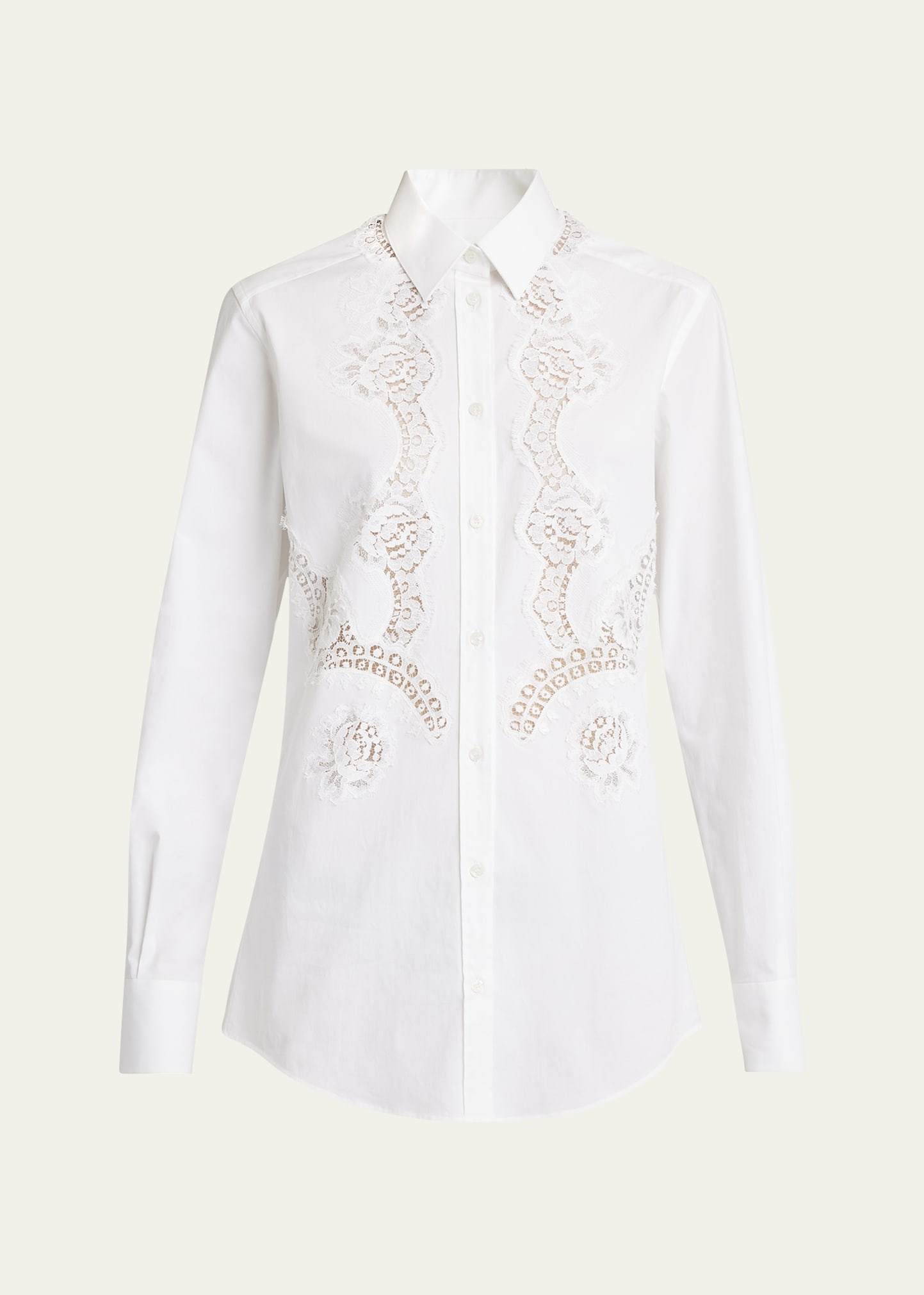 Lace Inset Poplin Button Down Blouse - 1