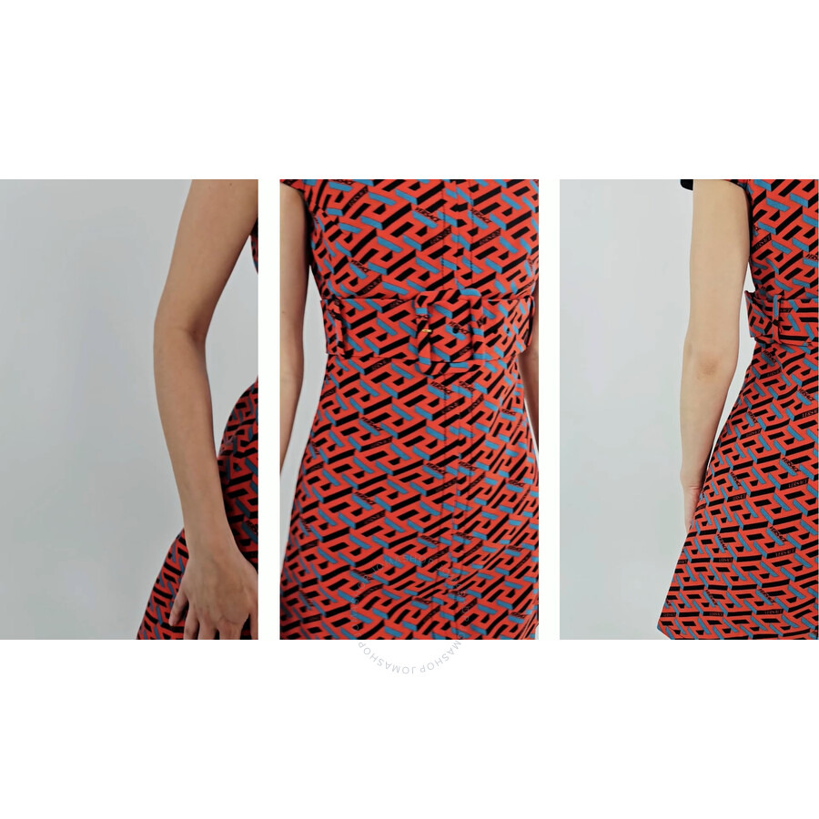 Versace Ladies La Greca Monogram Print Belted Wool Mini Dress - 7