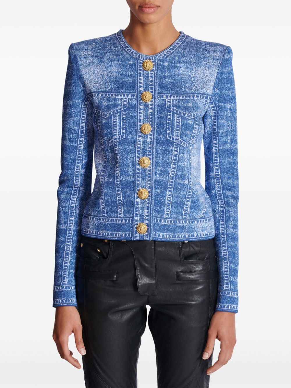 denim-effect cardigan - 5