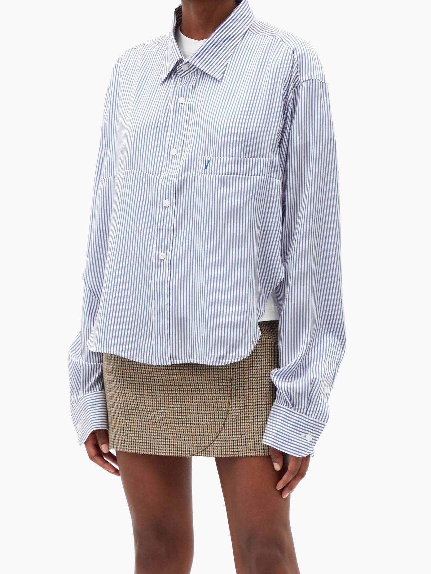 Logo-embroidered striped silk cropped shirt - 6