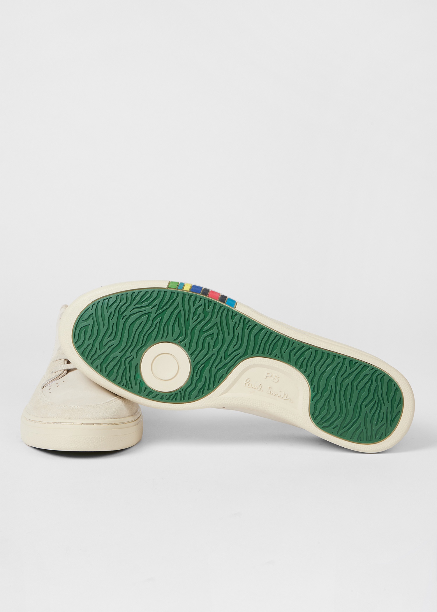Ecru Leather 'Cosmo' Trainers With Green Trim - 2