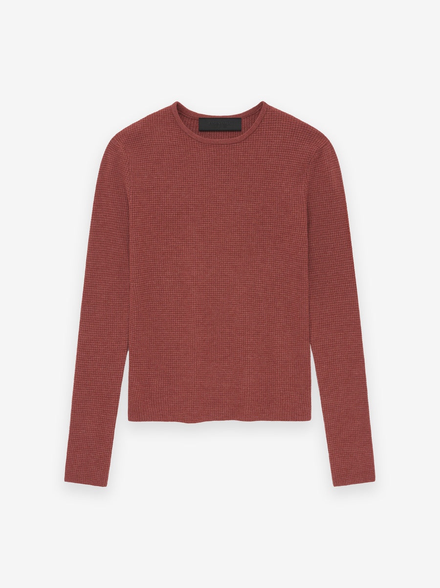 Womens Waffle Fitted Long Sleeve Sweater - 1
